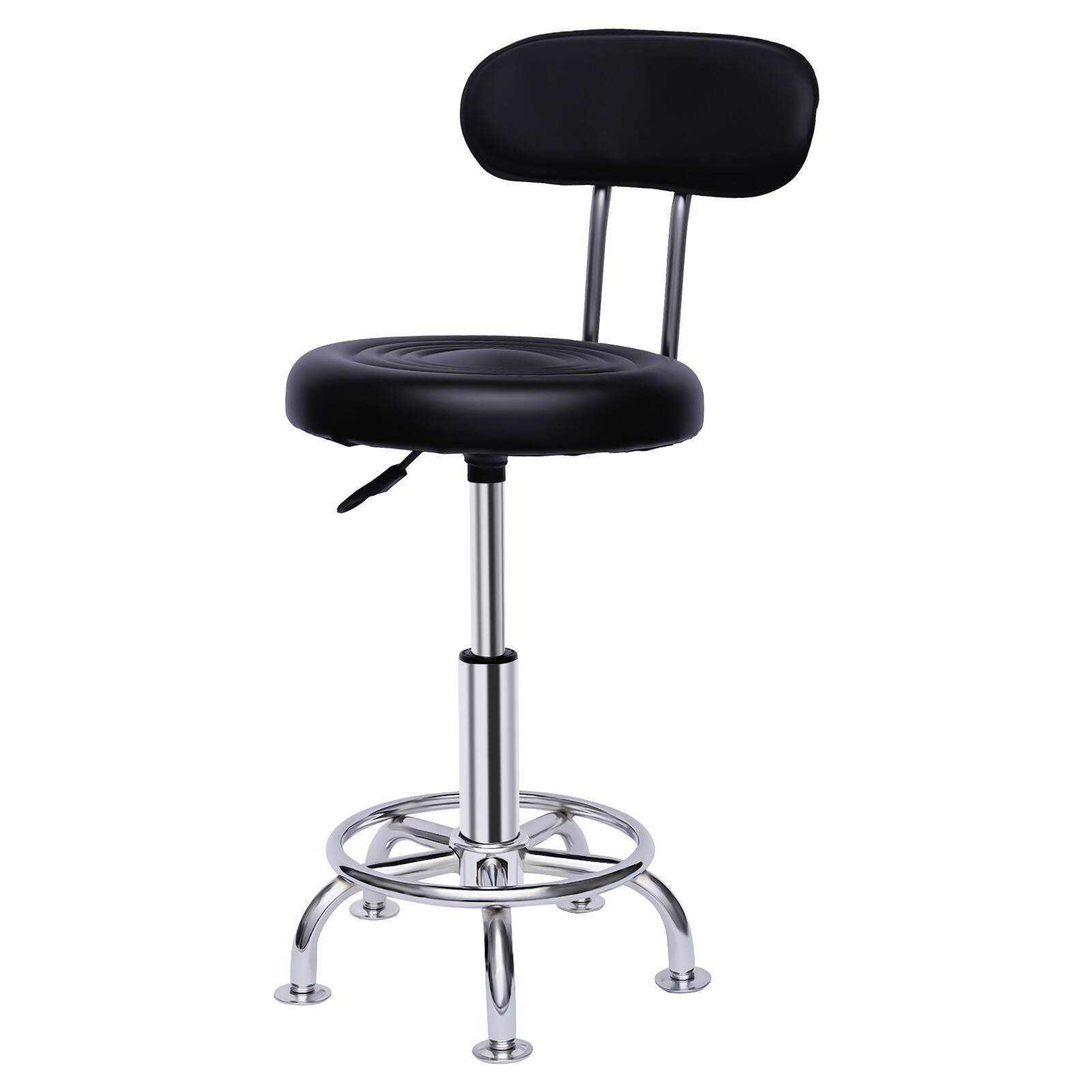 Work Shop Stool Rolling Chair Garage Seat Footrest Adjustable Height with Back