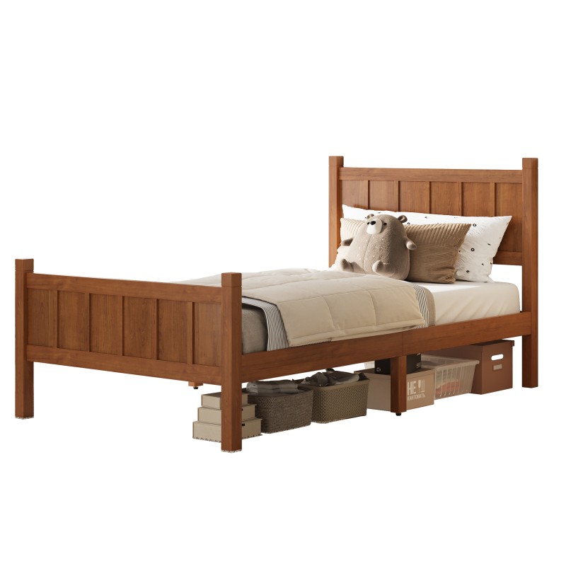 Twin Size Flat Panel Bed w/Headboard &Footboard,Minimalist Modern Platform Bed