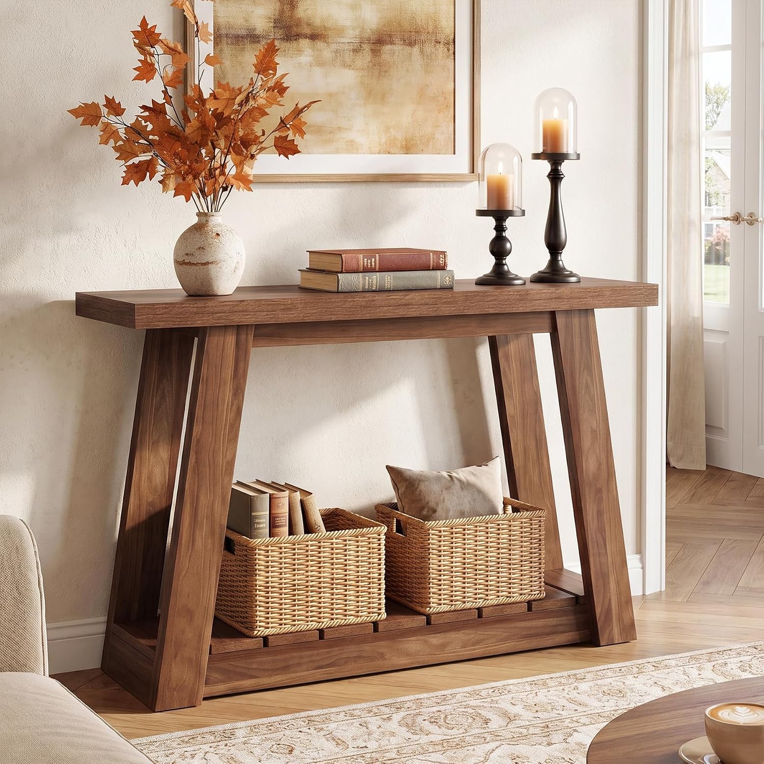 41.3″ Farmhouse Console Table 2-Tier Narrow Wooden Entryway Table with Storage