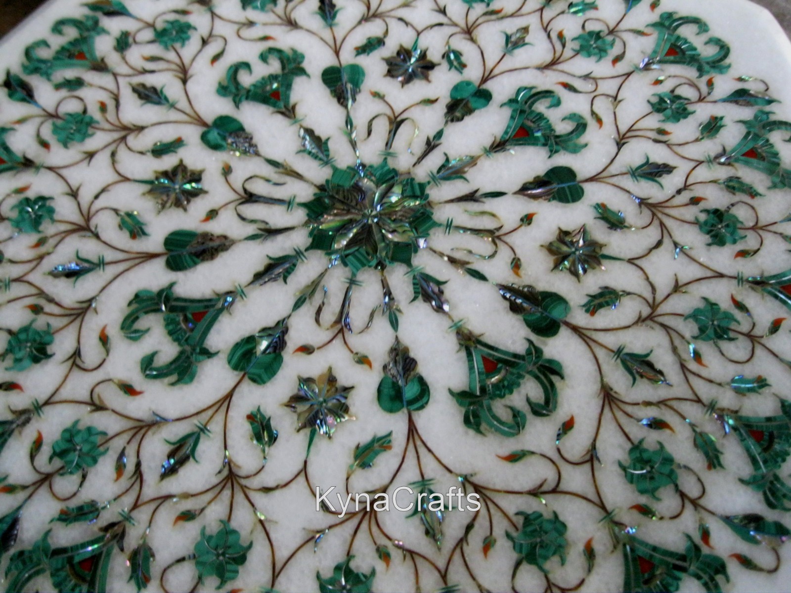 Pietra Dura Art Inlay Hallway Table Top | 15×15 Inches Round Marble Coffee Table