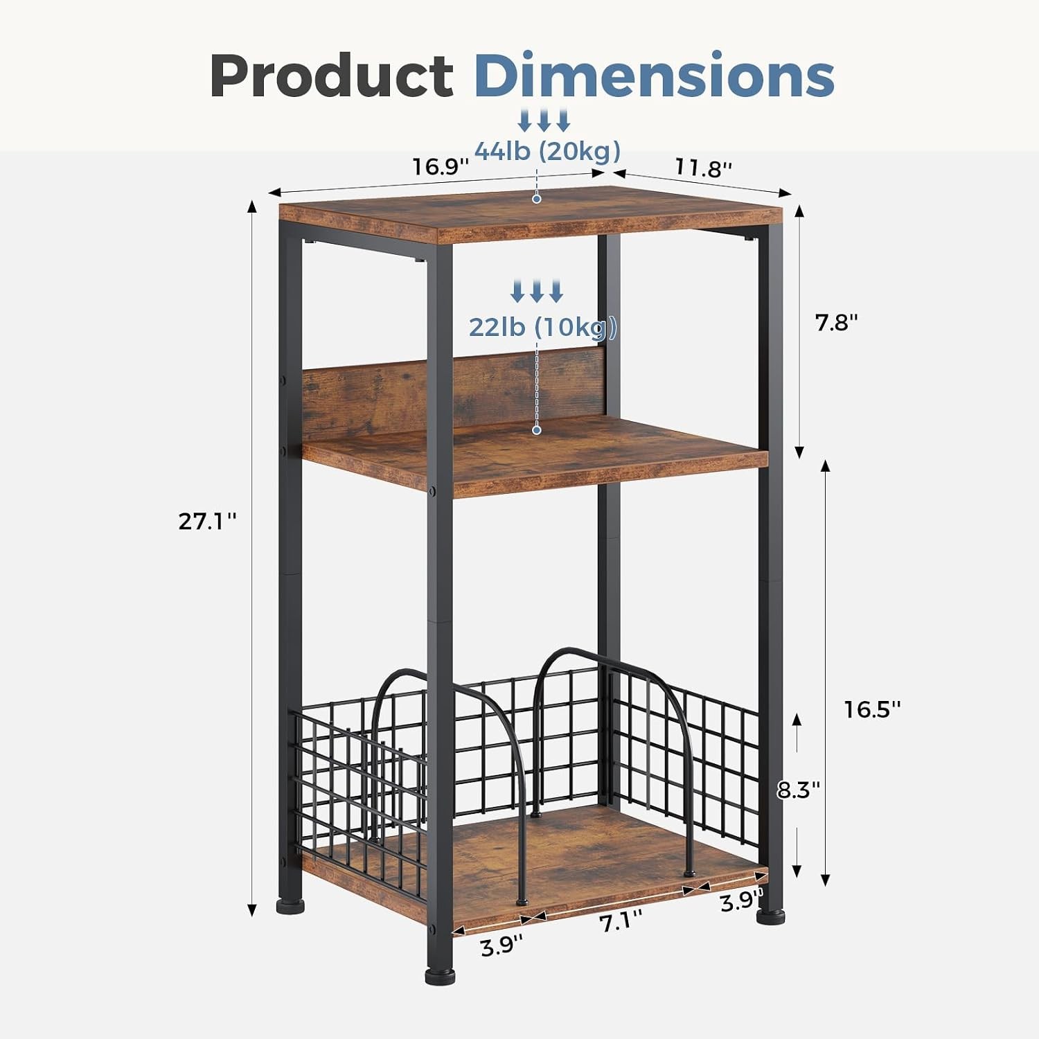 3 Tier Record Player Stand,Record Storage Table Up to 100 Albums Display Shelf