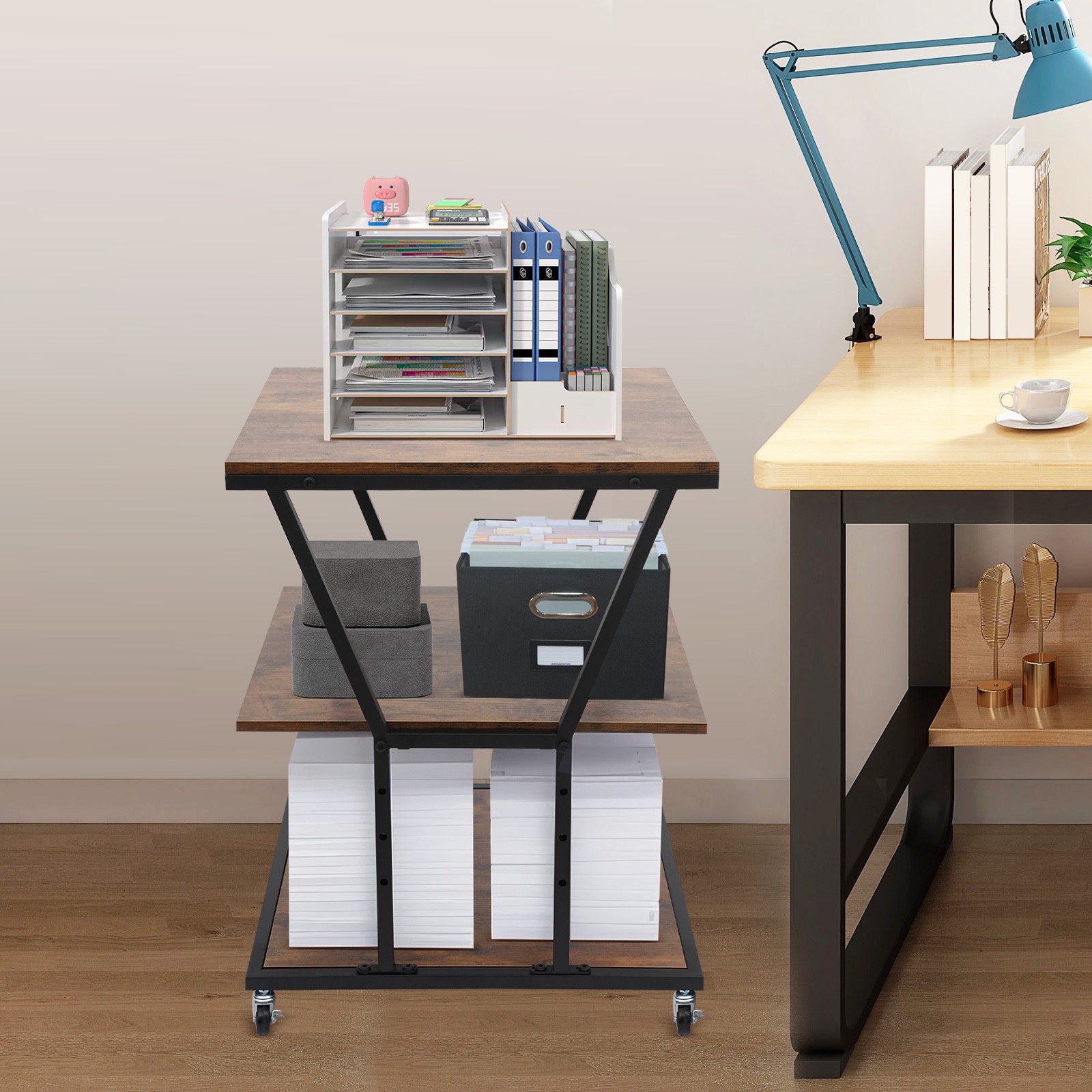 3-Tier 29.5 in Height Printer Stand with Adjustable Design Printer Storage Cart