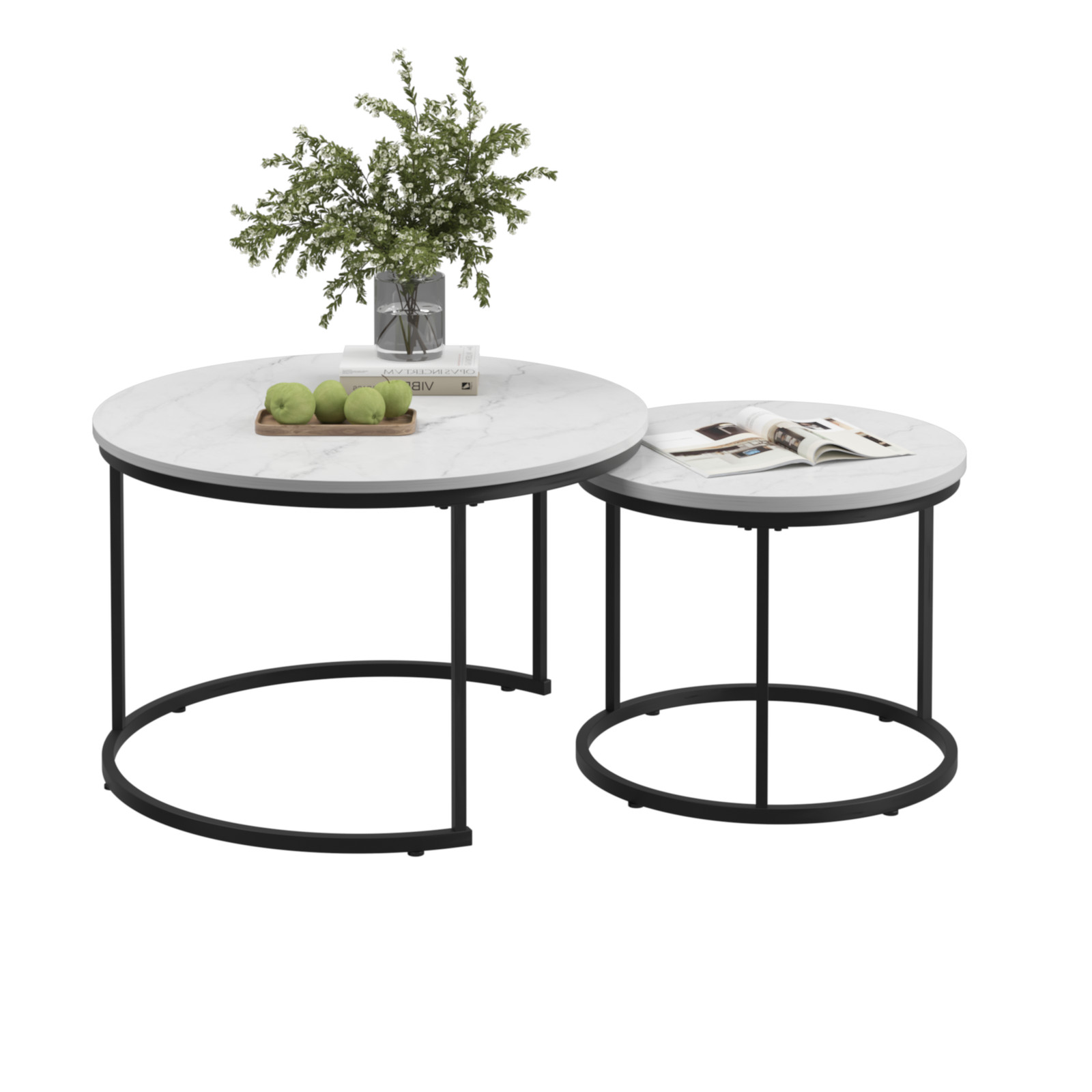 Coffee Table Set of 2, 27.6″ Round Coffee Table with Sturdy Metal Frame White