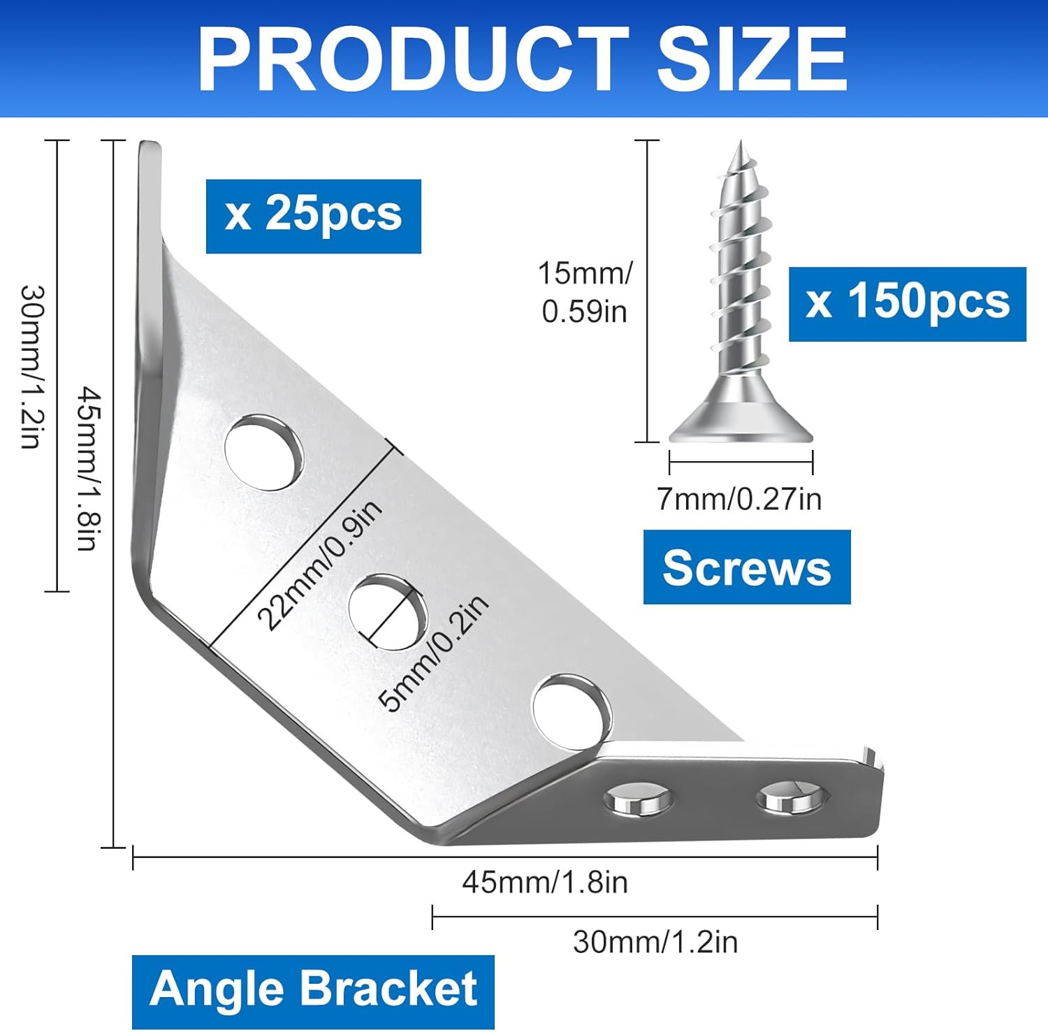 25PCS Universal Stainless Steel Corner Brackets for Wood, Metal Furniture Cor…