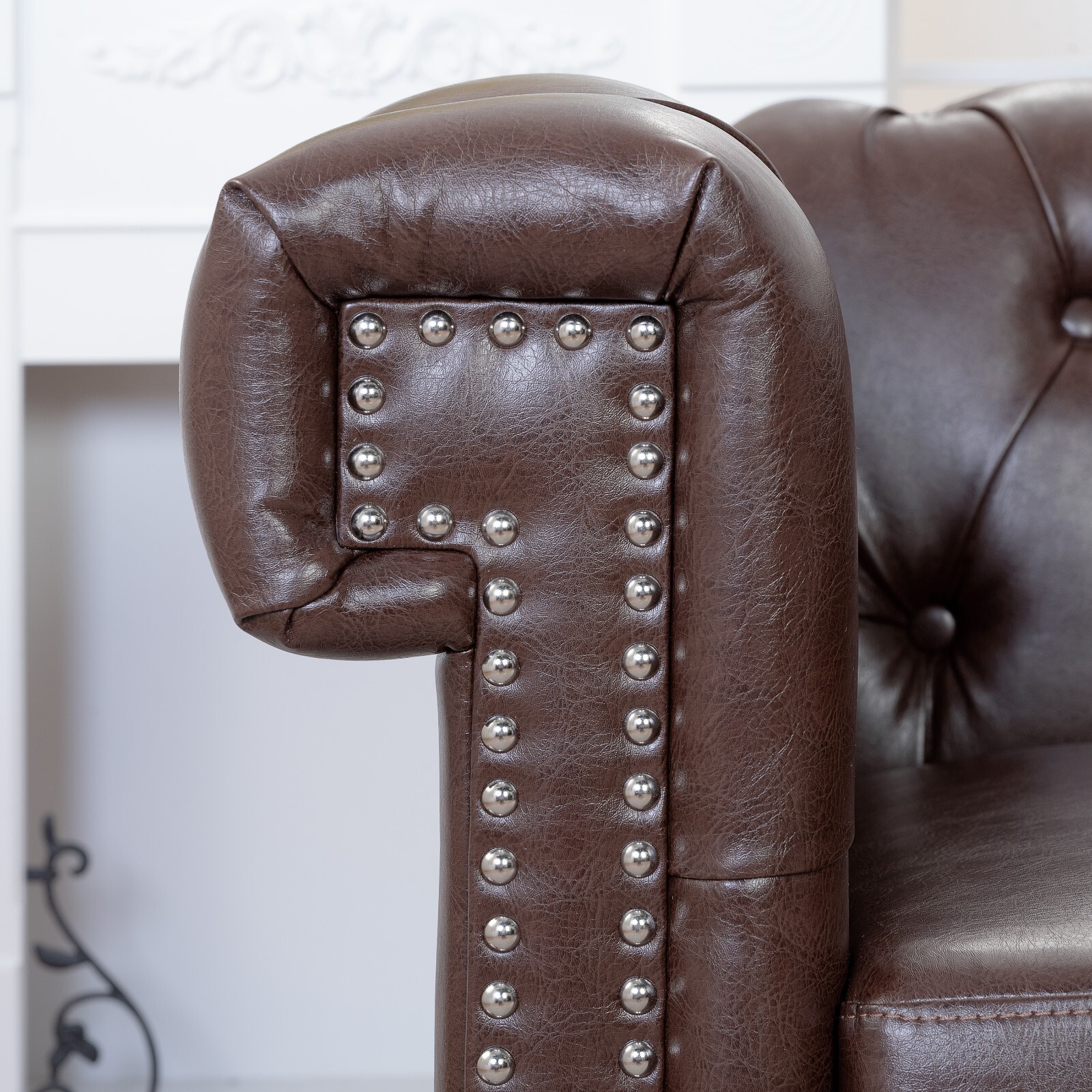 Faux Leather Sofa Tufted Single Couch Armchair with Removable Cushion Square Arm