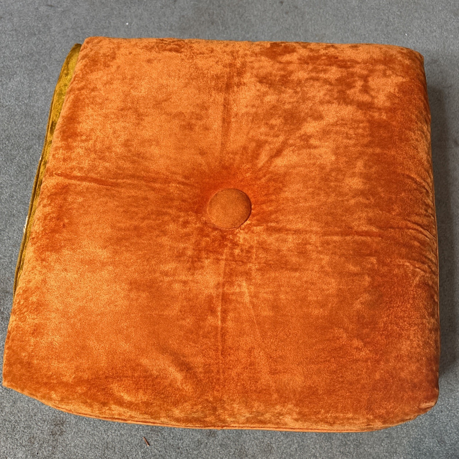 Vtg Mid Century Pillow Ottoman on Wheels Green Orange Gold Velvet Velour MCM