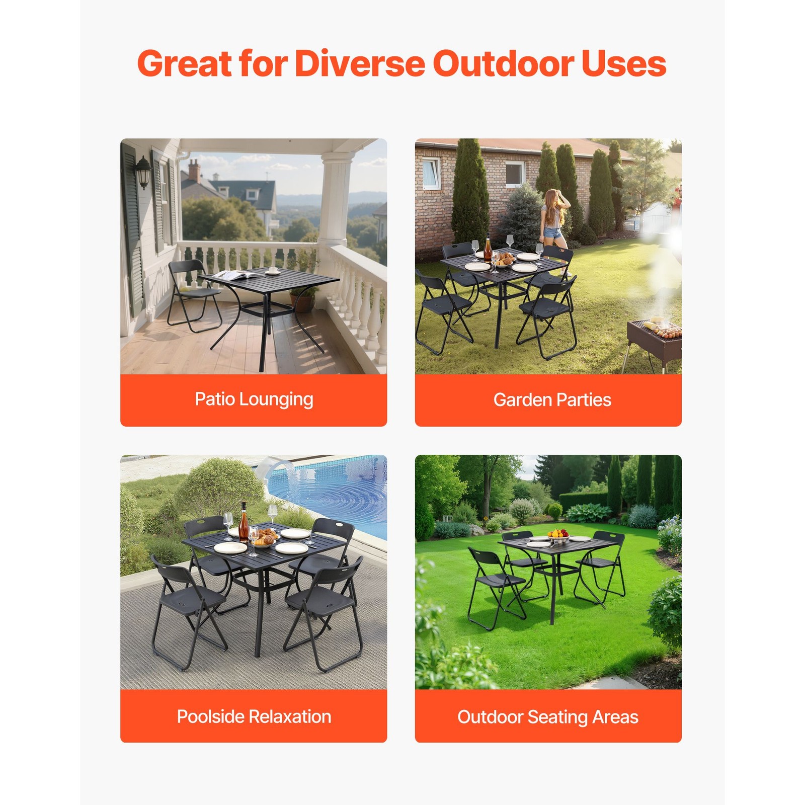 37 in Square Metal Patio Dining Table with Umbrella Hole, Weather Resistant