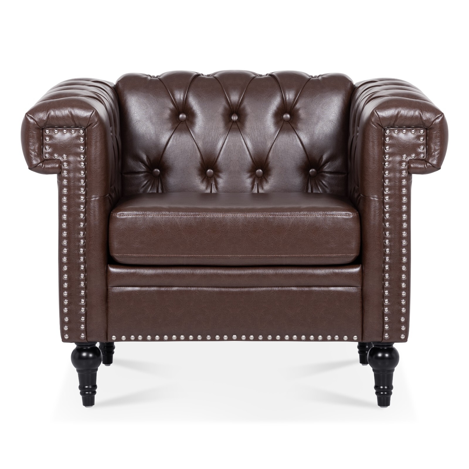 Faux Leather Sofa Tufted Single Couch Armchair with Removable Cushion Square Arm