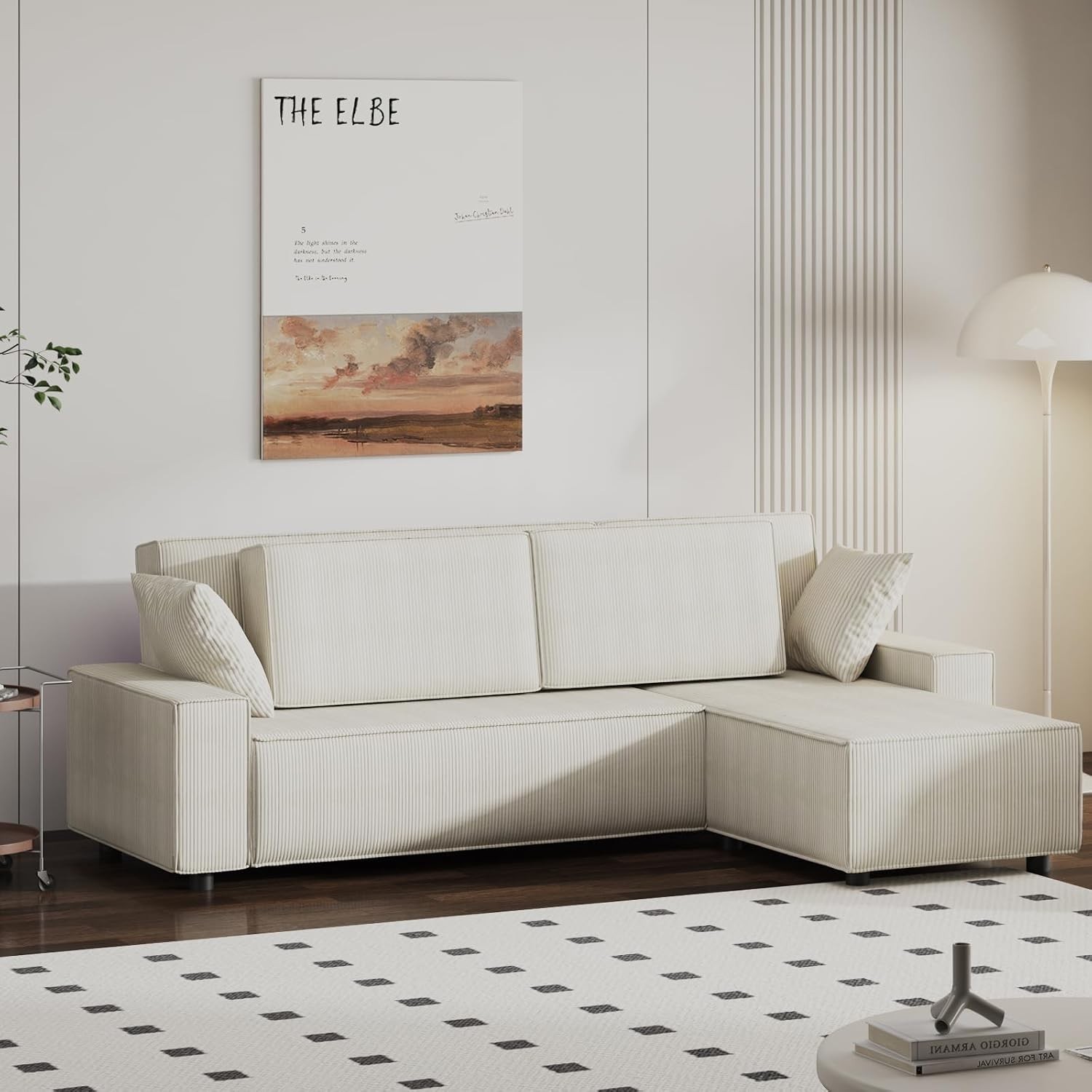 Oversized Corduroy Sectional Sofa L-Shape Modular Couch Deep Chaise Living Room