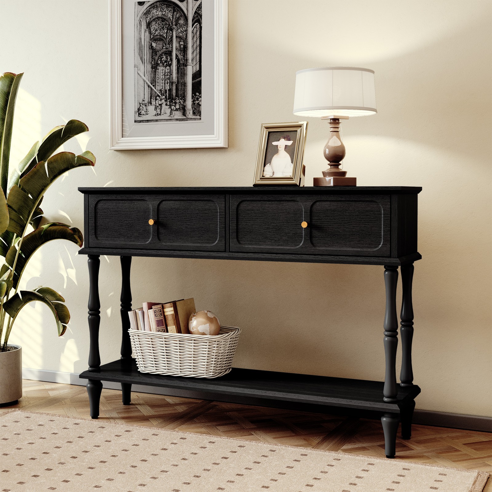 Mid-Century Retro Console Table – Wooden Entryway Hall Table for Living Room