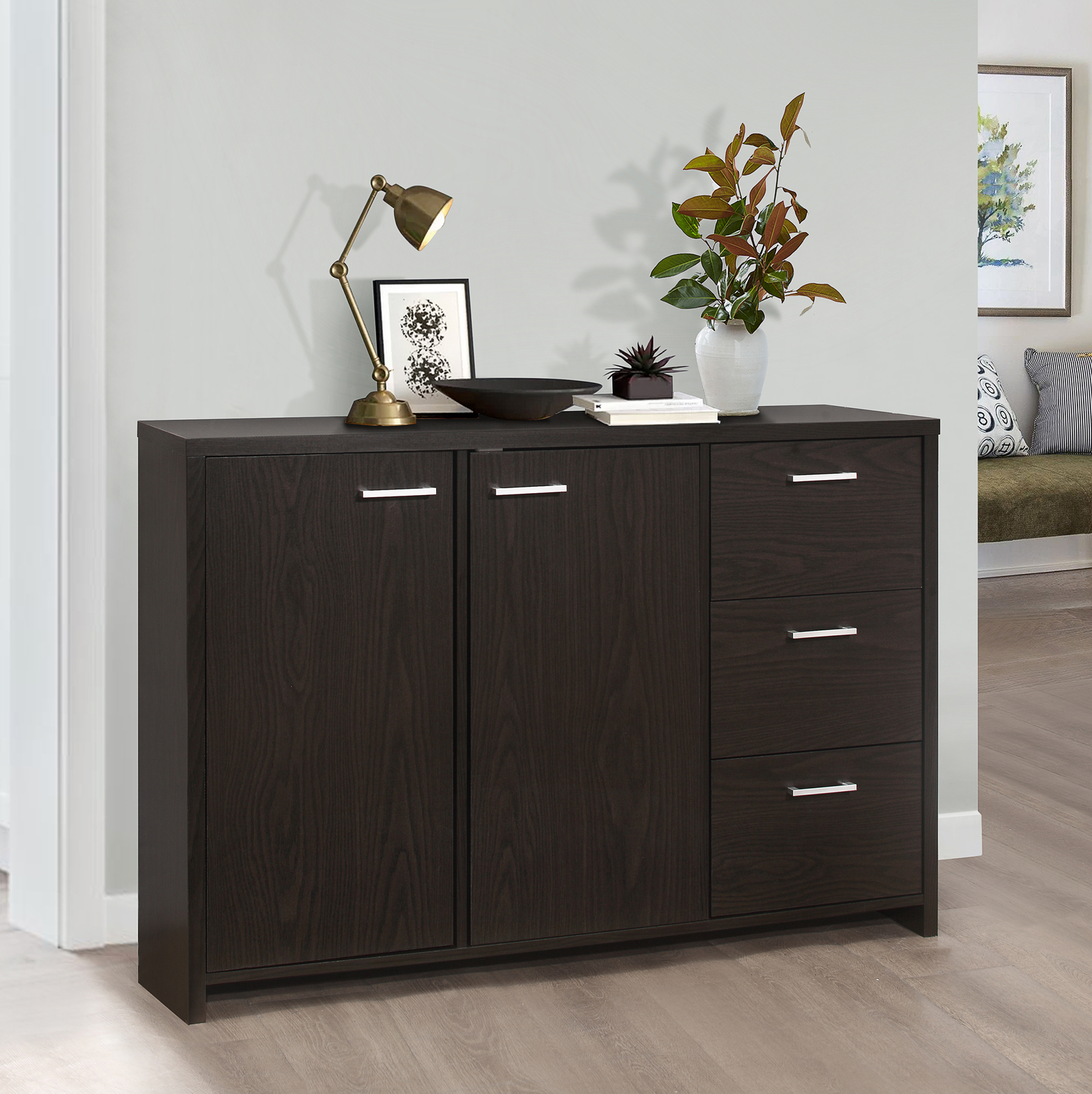 Kings Brand Furniture – Sideboard Buffet Storage Cabinet, Oak Chocolate