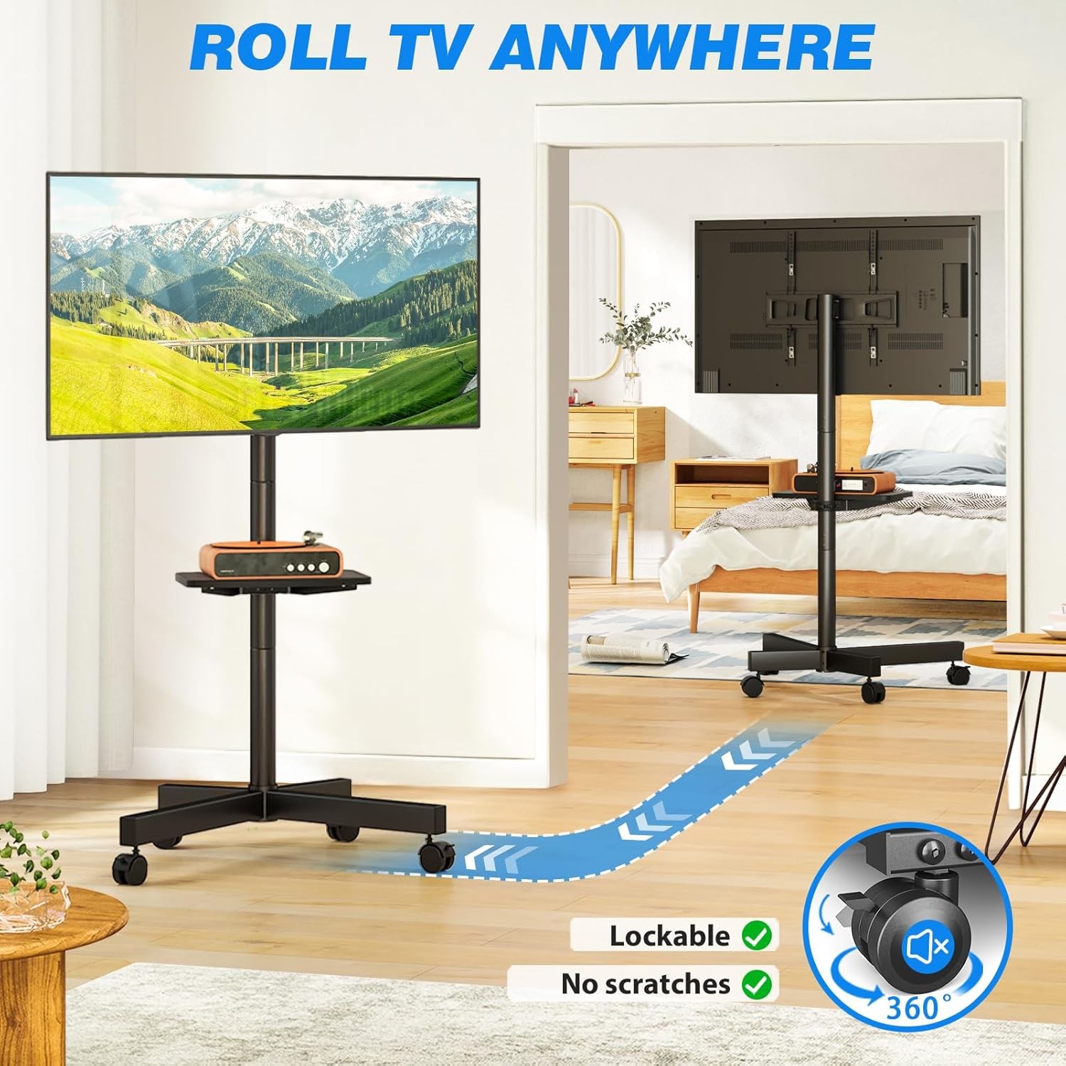 Mobile TV Stand 23-60 Inch LCD LED Flat/Curved Panel Screen TVs up to 88 lbs