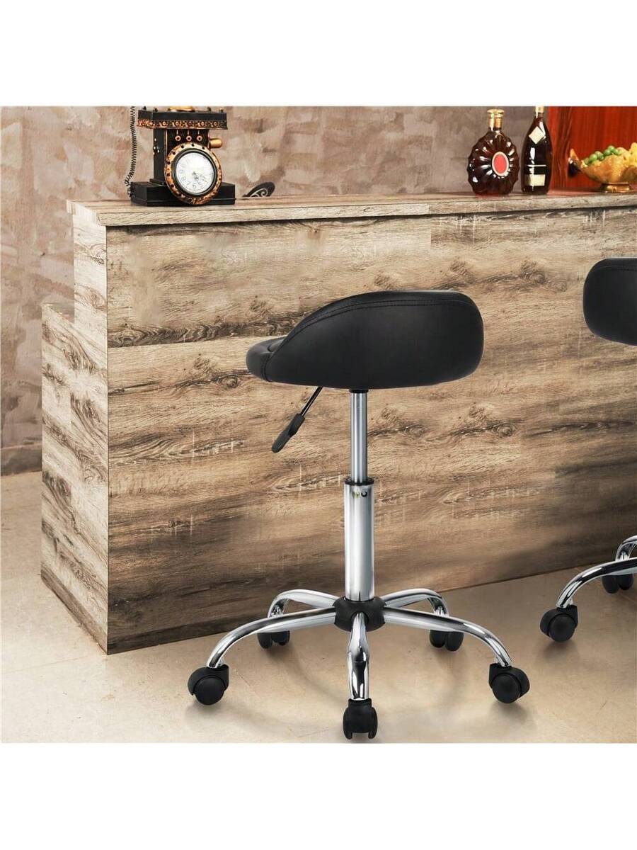 Butterslay Height Adjustable Rolling PU Leather Salon Stool 5 Castors
