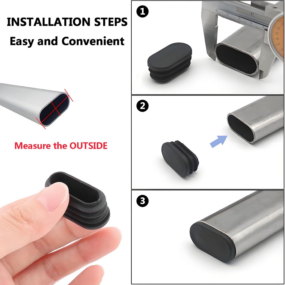 Oval Plastic Blanking End Caps Tube Pipe Inserts Plug Bung Steel Length 20~120mm