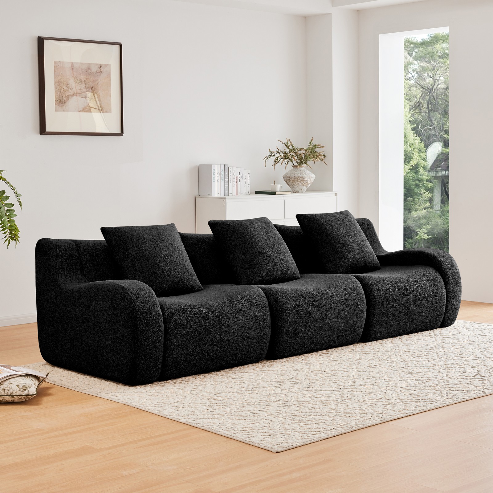 Boneless Sofa,3 Seat High-Quality Teddy Fabric,Anti-Slip Design,No Assembly