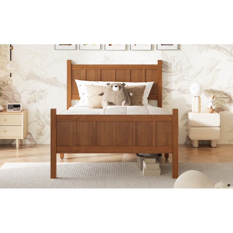 Twin Size Flat Panel Bed w/Headboard &Footboard,Minimalist Modern Platform Bed