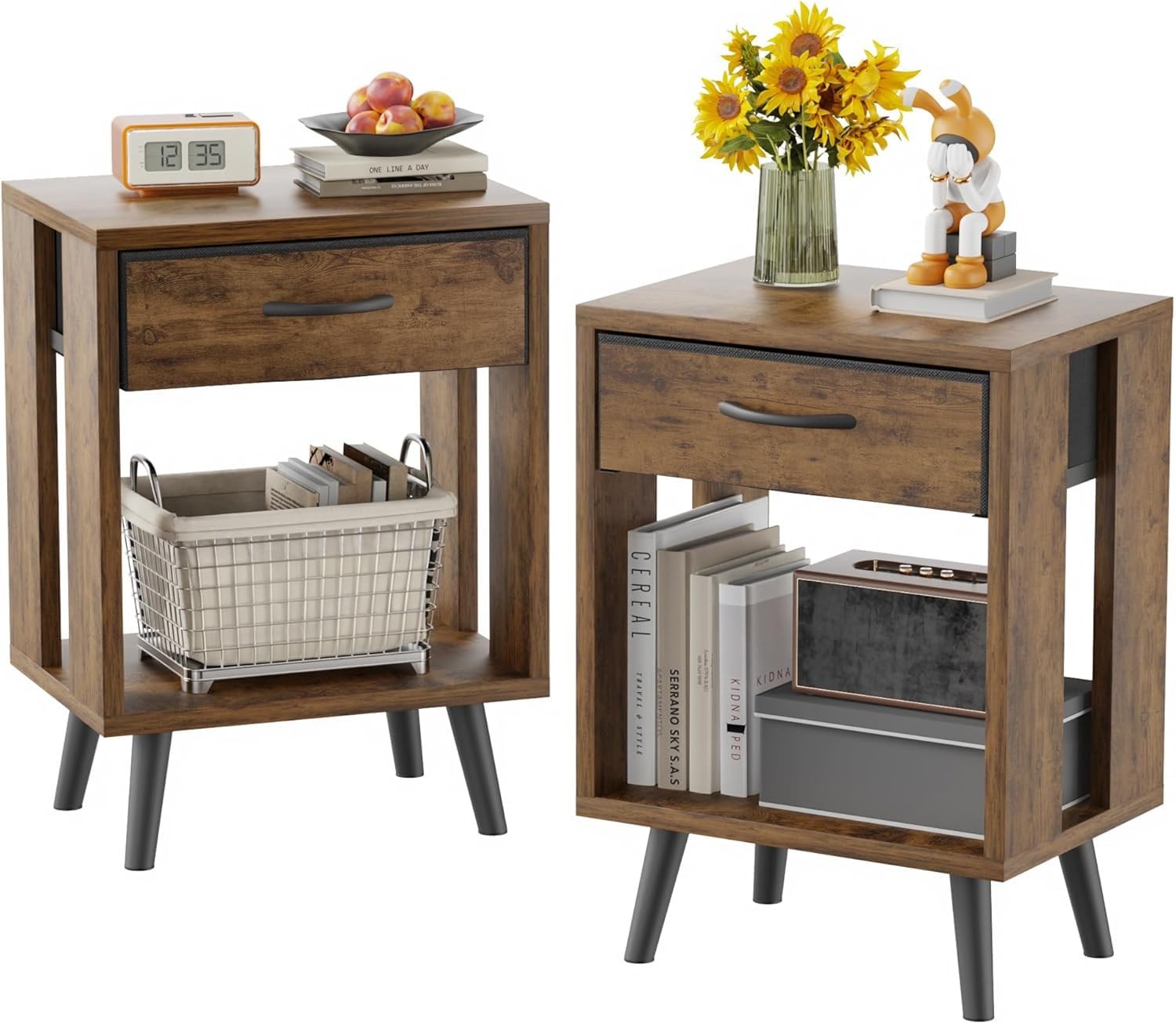 GYIIYUO 24″ H Nightstands Set of 2 with M(15.7″D x 11.8″W), Dark Rustic Brown