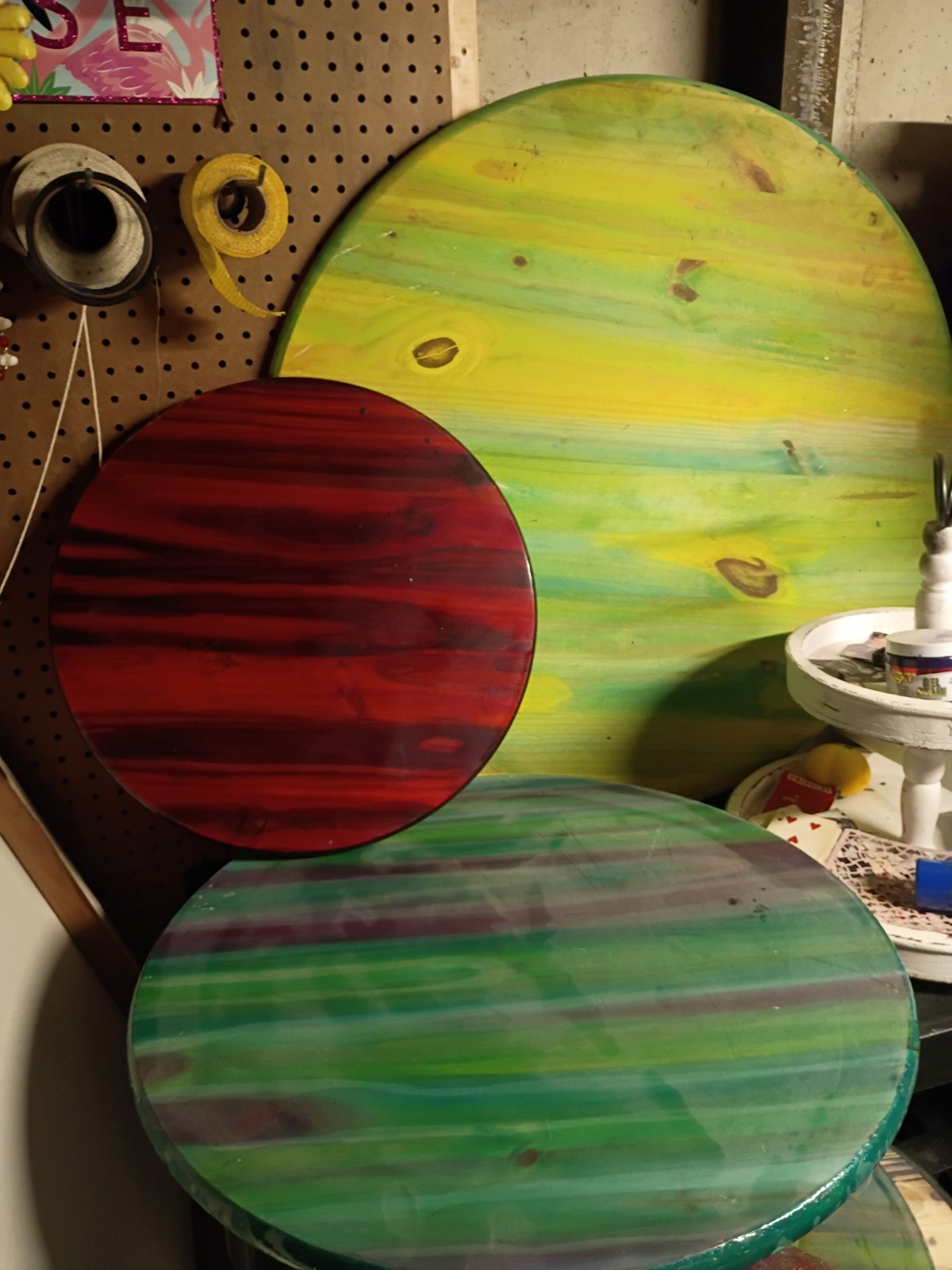 Round Multicolor Painted Wood Table Top 36 in x 36 in x 32 in H