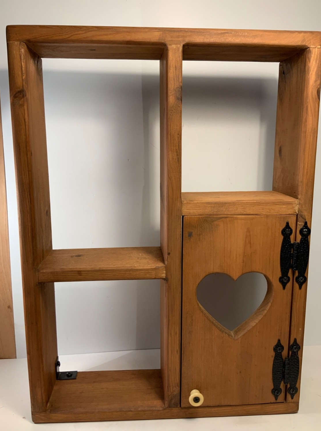 Vintage Wood Triple Heart Shelf Curio Cabinet 19 in.