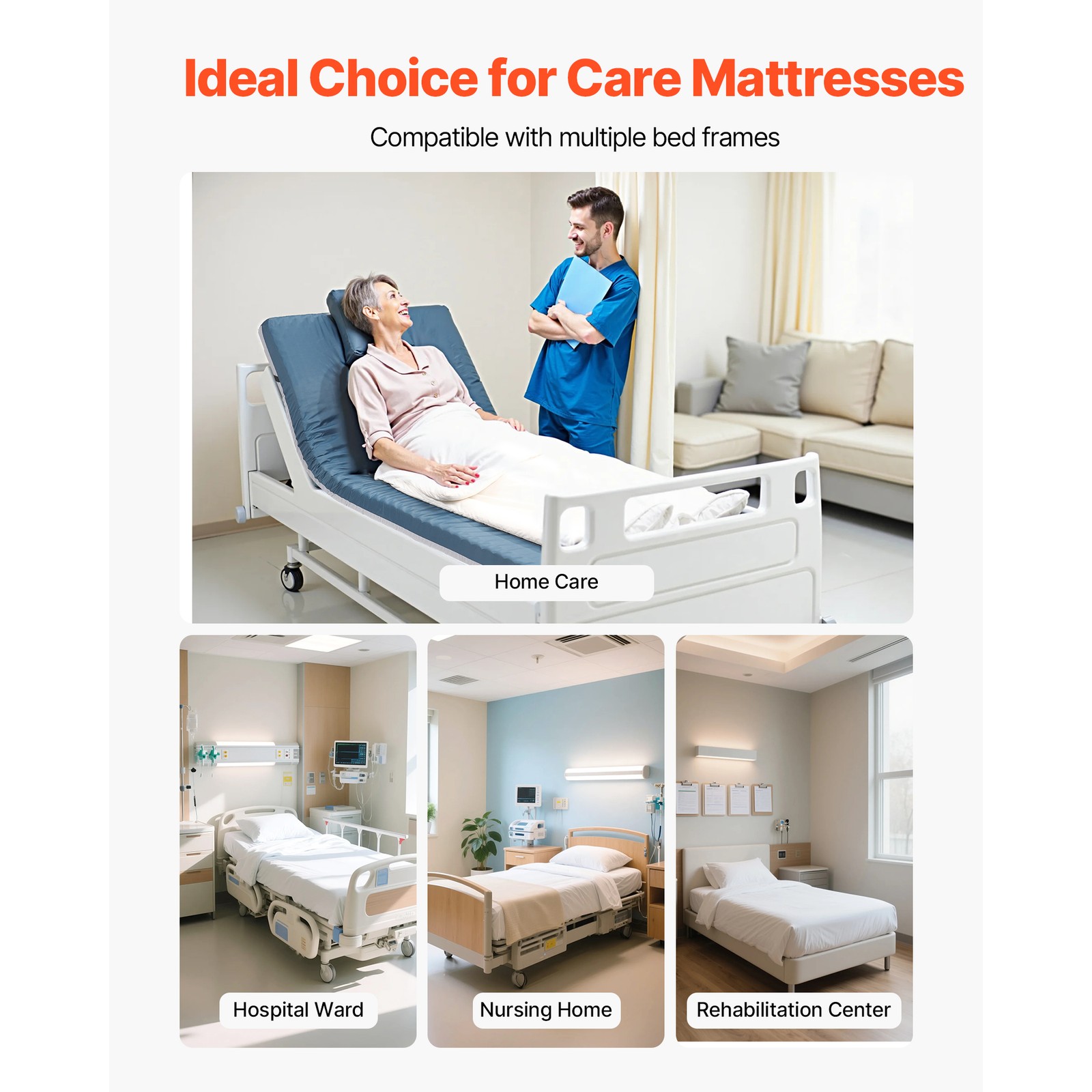 Hospital Medical Bed Mattress 3.5-Inch Water Resistant Non Slip Home Foam