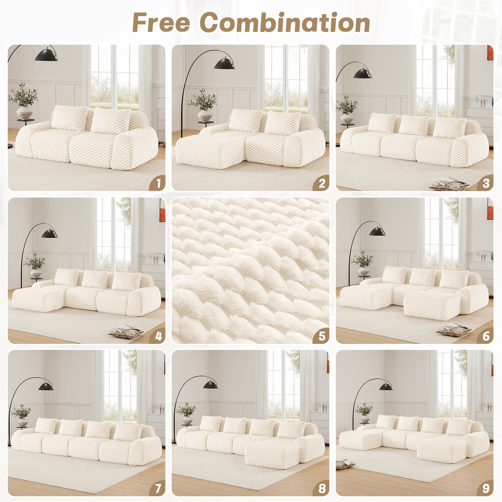 114″ Modern U-Shaped Modular Sectional Sofa for Living Room,Flannelette Fabric,