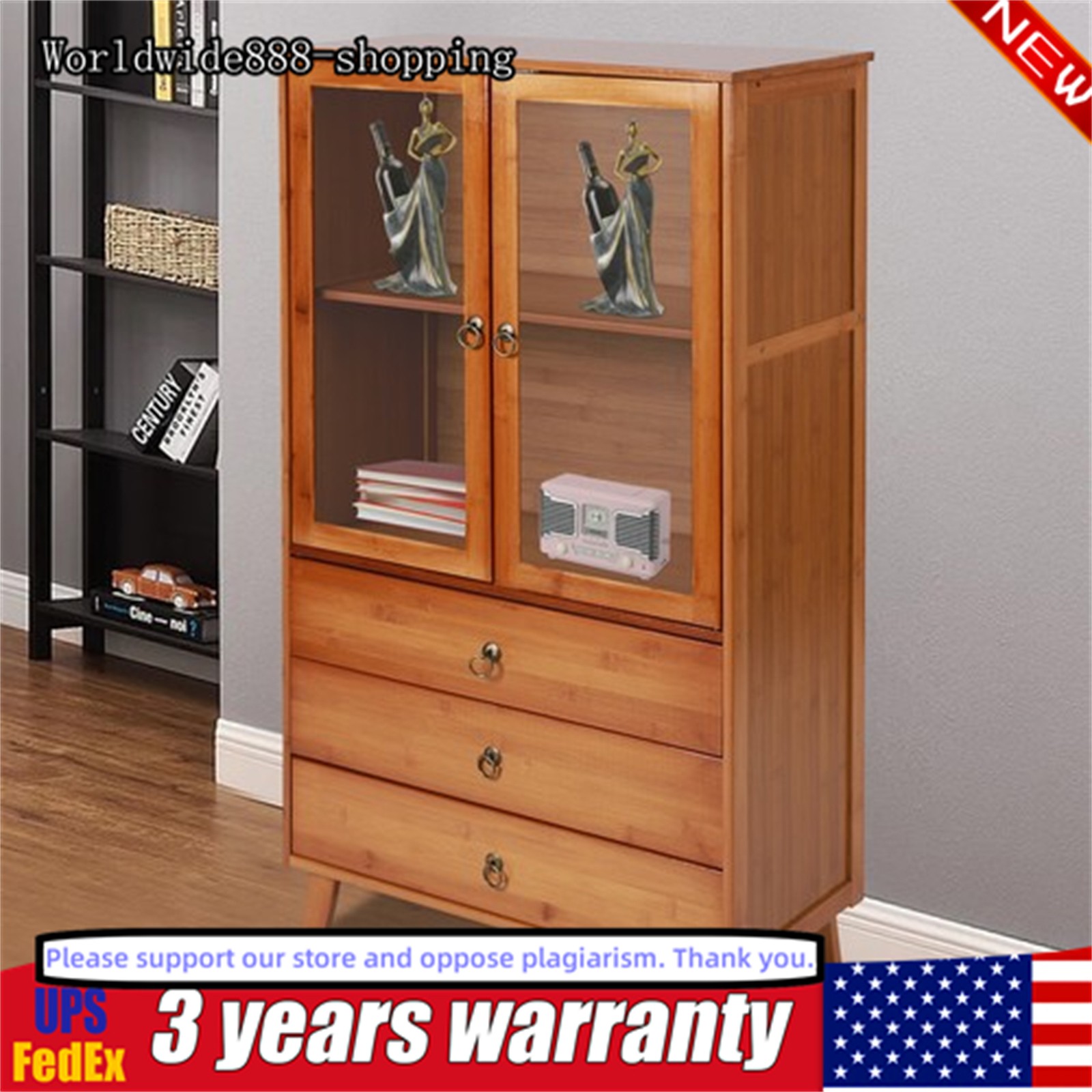 2-Door Storage Cabinet Kitchen Pantry 3-Drawer Freestanding Cupboard Shelf 43in