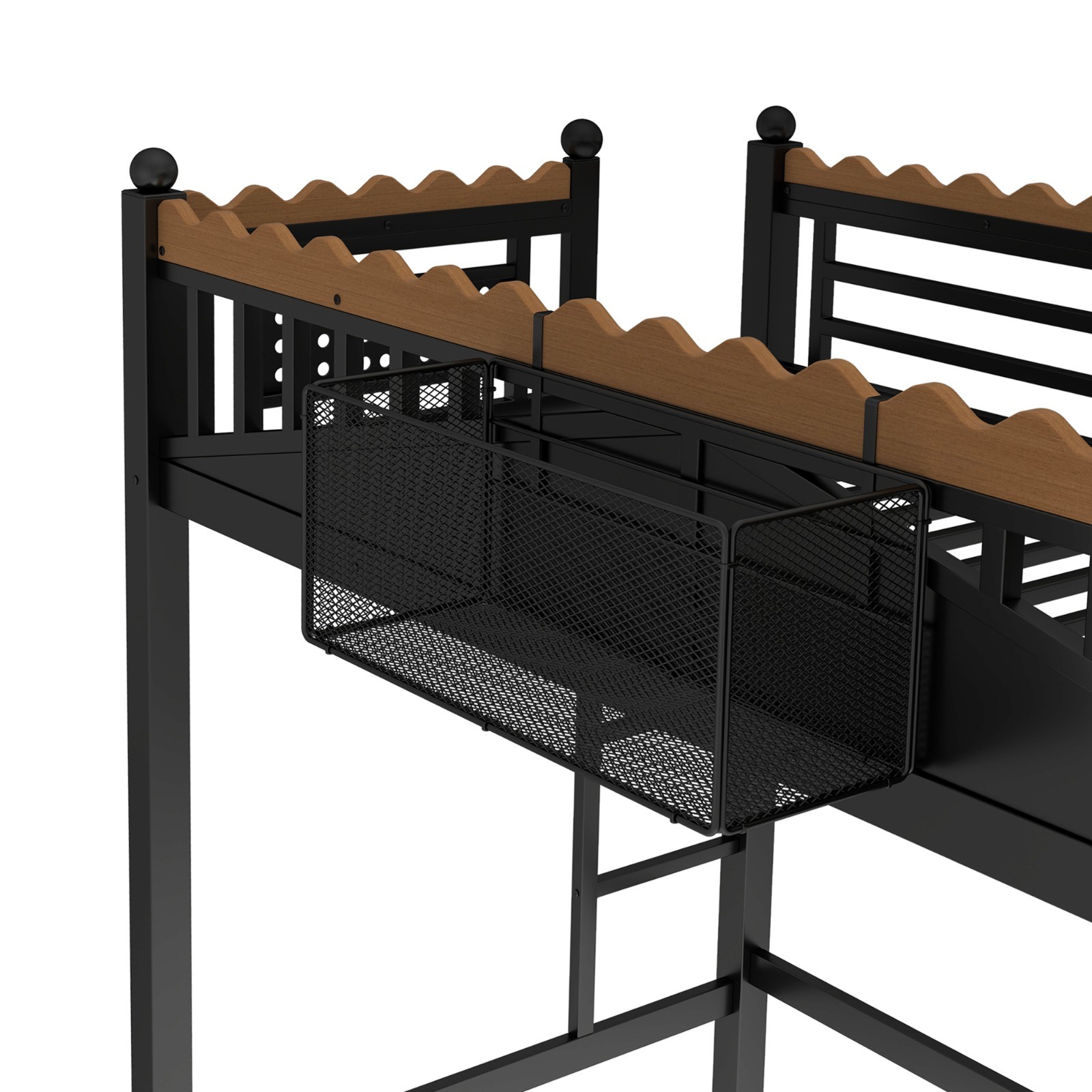 Twin XL Size Metal Loft Bed with Ladders, Storage Shelves and Bookshelf Black