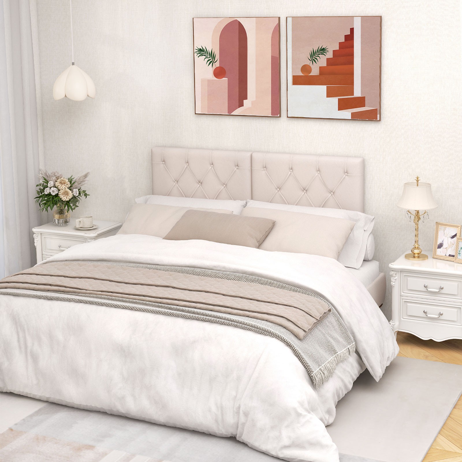 Upholstered Headboard for Twin Size Bed Adjustable Height w/ Fabric Upholstery