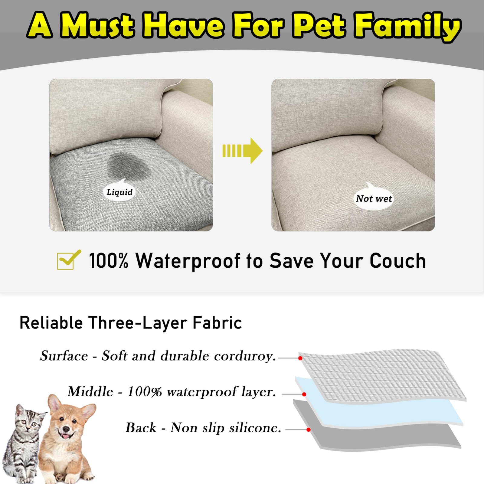 Waterproof Couch Arm Covers Set of 2, Non-Slip Sofa Armrest Covers, Light Gray