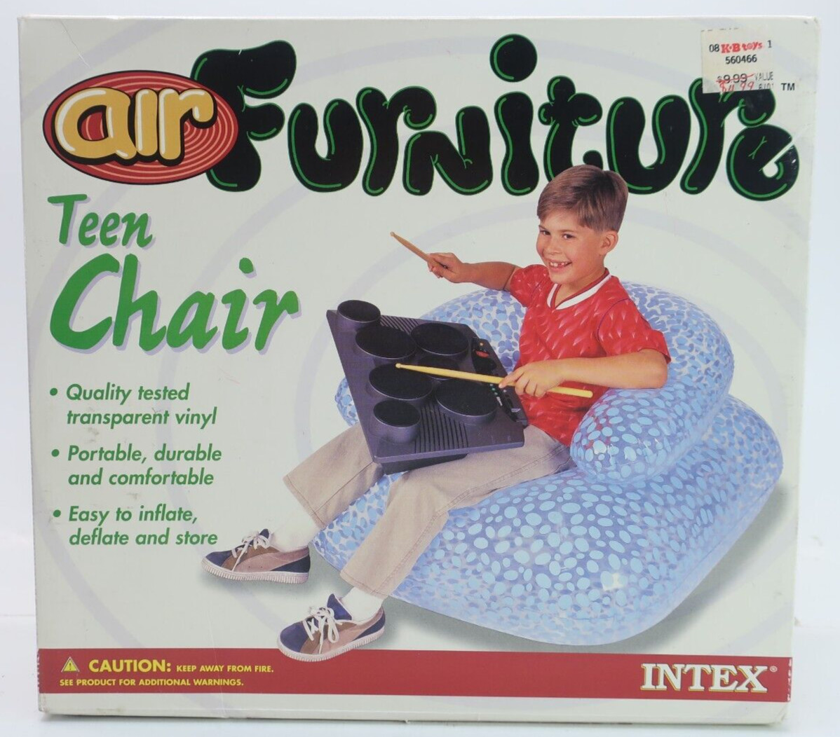 Intex 2000 NOS Air Furniture Teen Chair Polka Dot Light Blue Capacity 176 Lbs