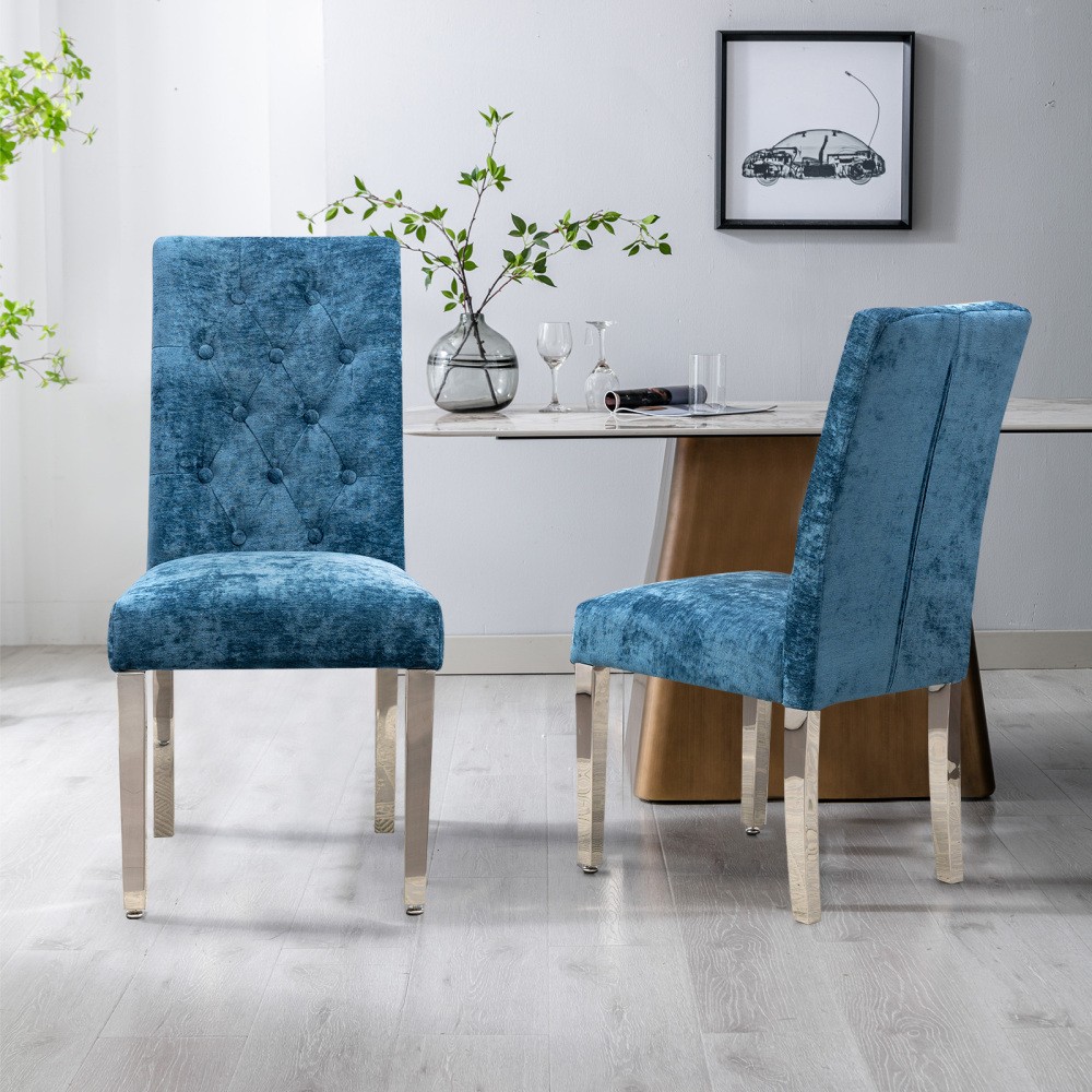 Polyester Chenille Ergonomic Dining Chair Set of 2, 300 lbs Capacity for Home