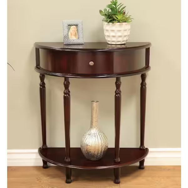 Entryway Hall Console Table Storage Drawer Lower Shelf Espresso Wood Accent