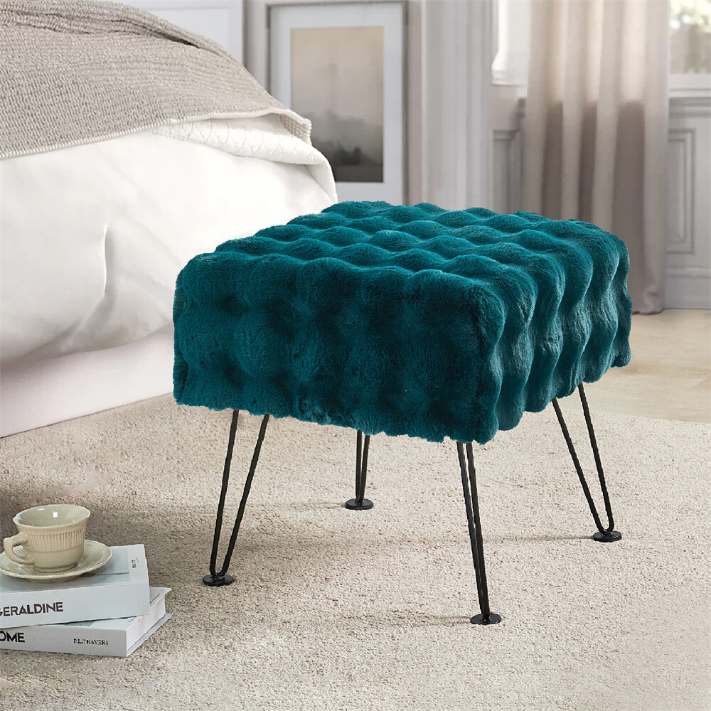 Soft Faux Fur Bubble Stool Ottoman Soft Fuzzy Entryway Bench Seat 17″ x 17″ x17″