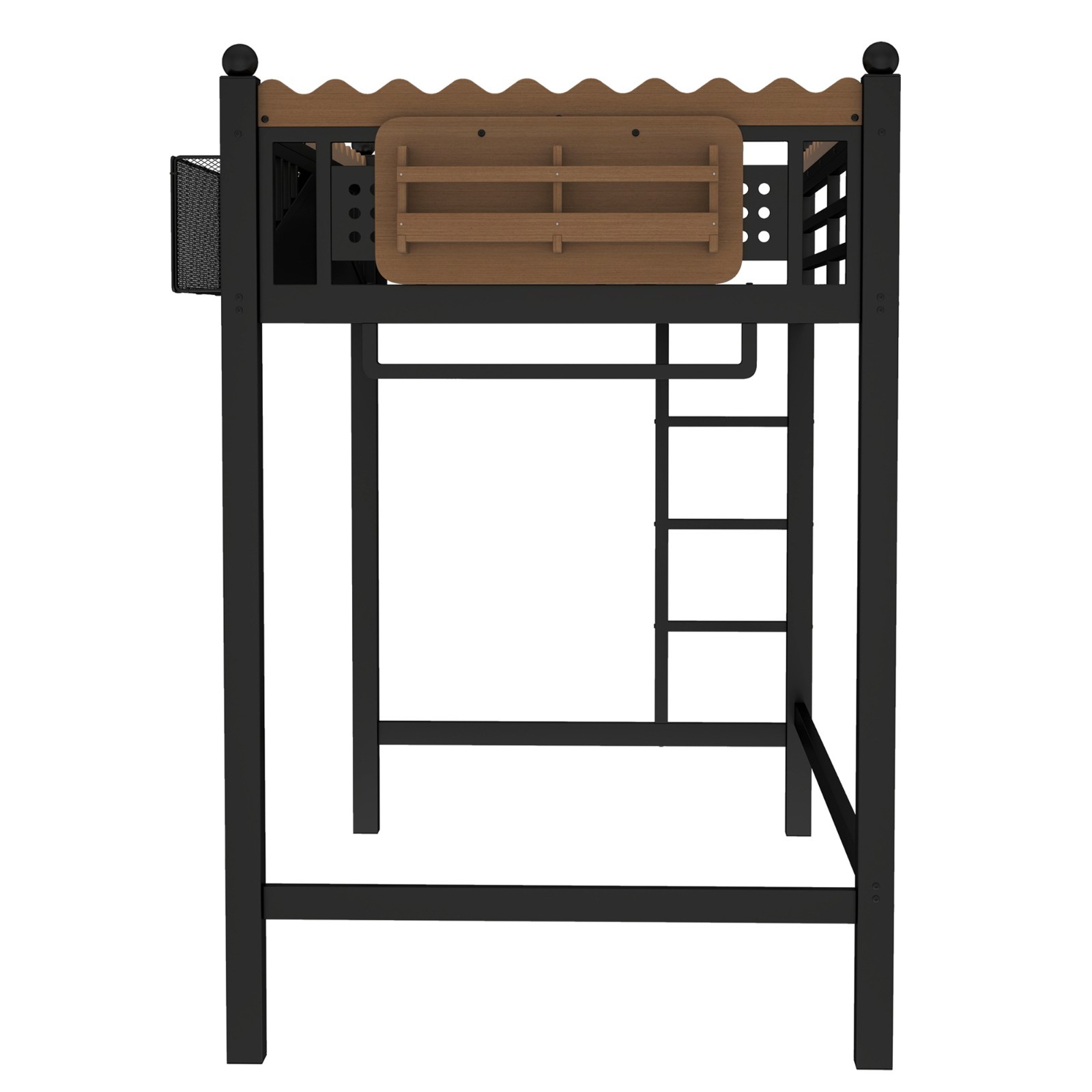 Twin XL Size Metal Loft Bed with Ladders, Storage Shelves and Bookshelf Black