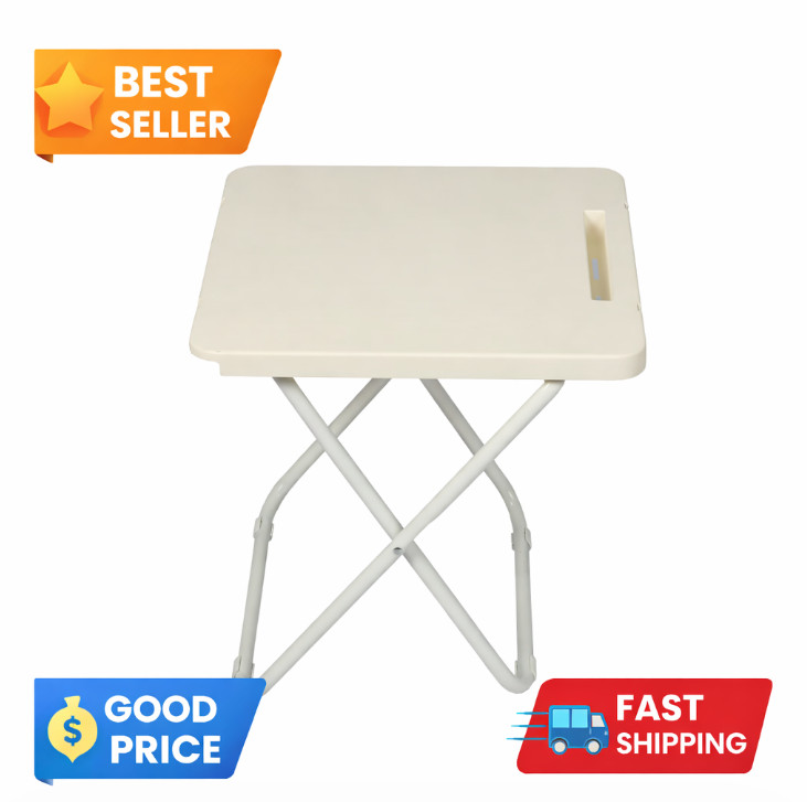 White Folding Beach Table with Hard Top Surface Portable Table