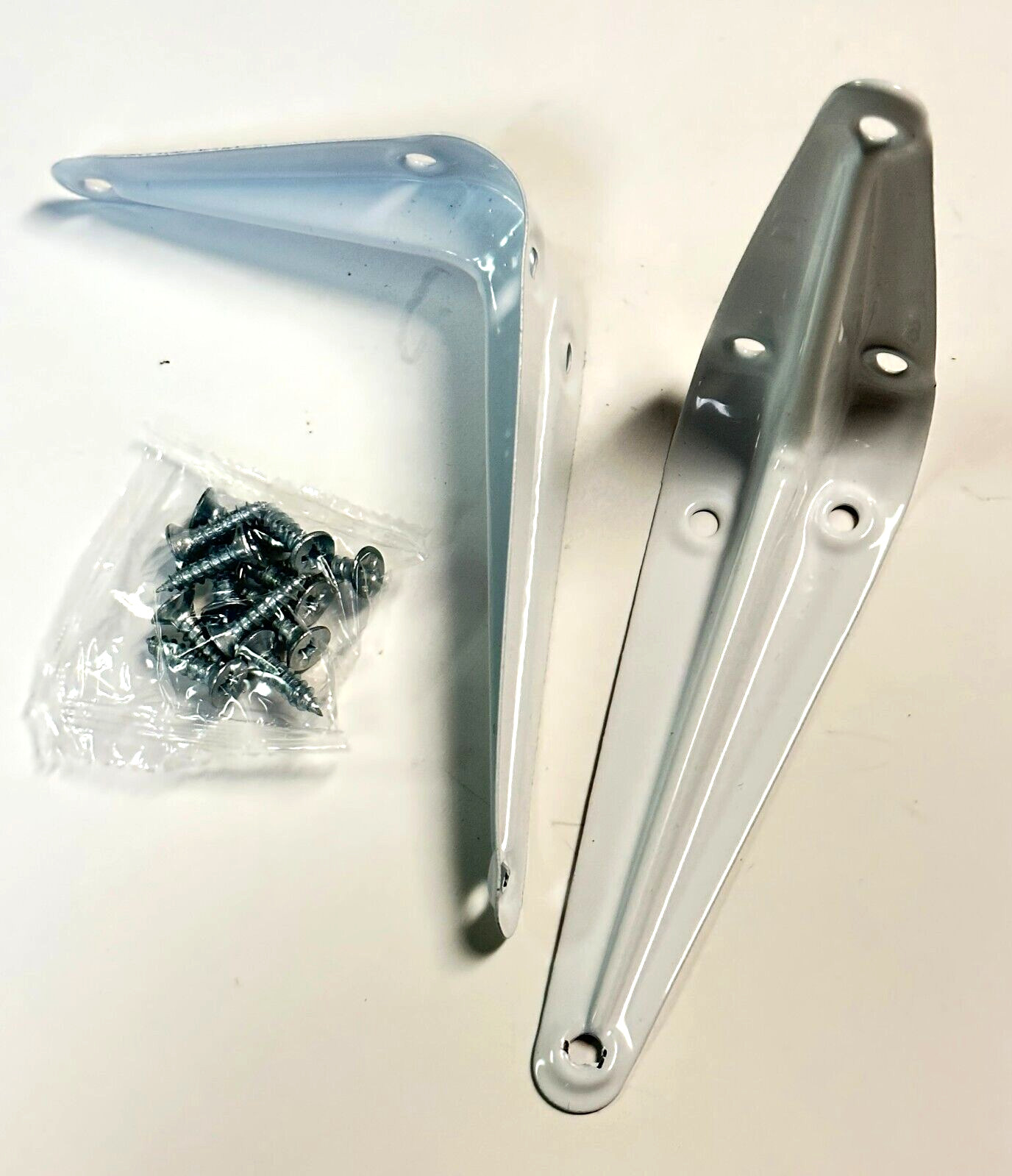 2pc set White Enamel Shelf Brackets Angled Metal Shelving Support Arms 3″ x 4″