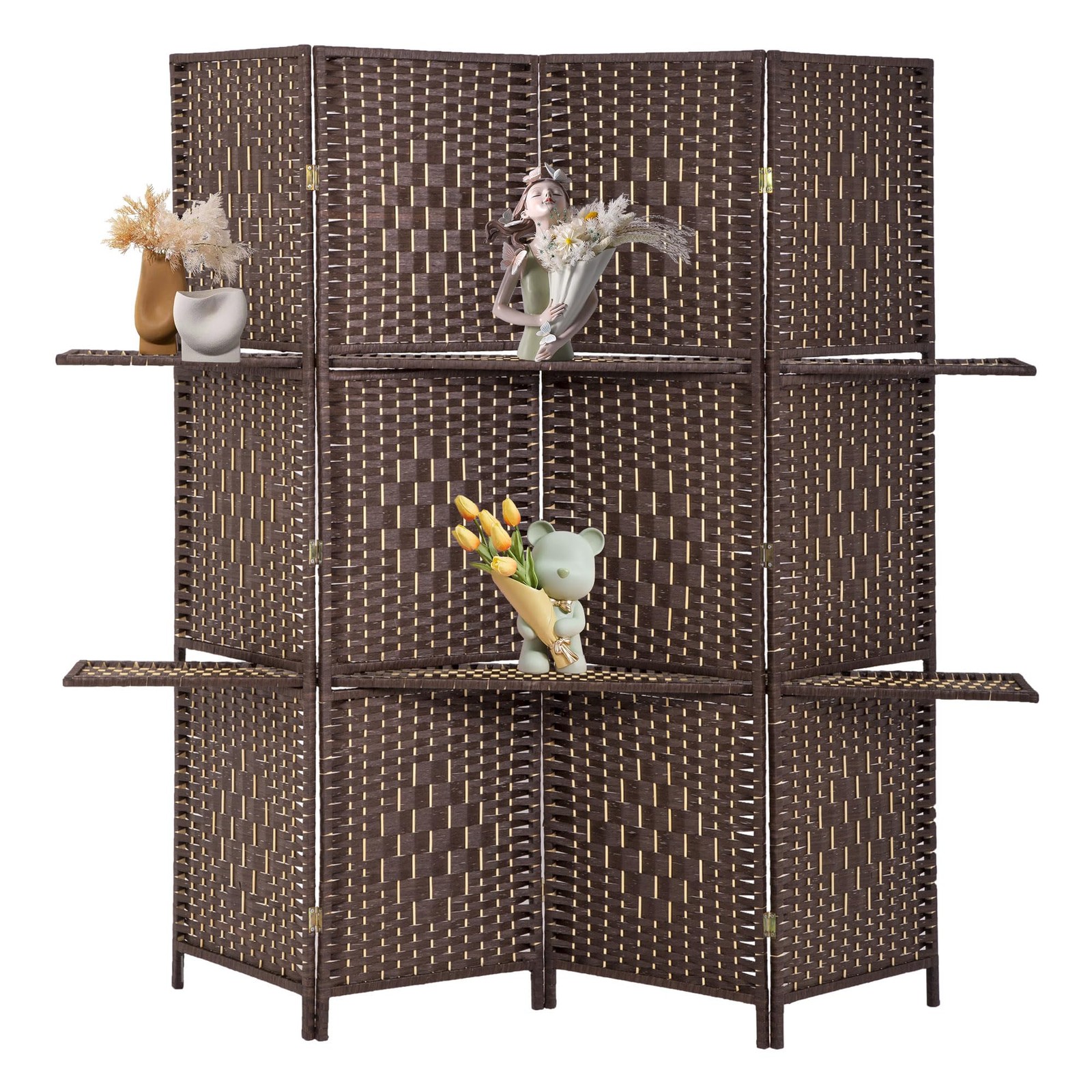 Room Divider 4 Panel Room Screen Divider Wooden Screen Folding Portable Partitio