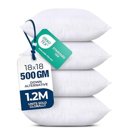 Throw Pillows (Set of White) – 18 x 18 Inches Down Alternative 18×18 Inch 4