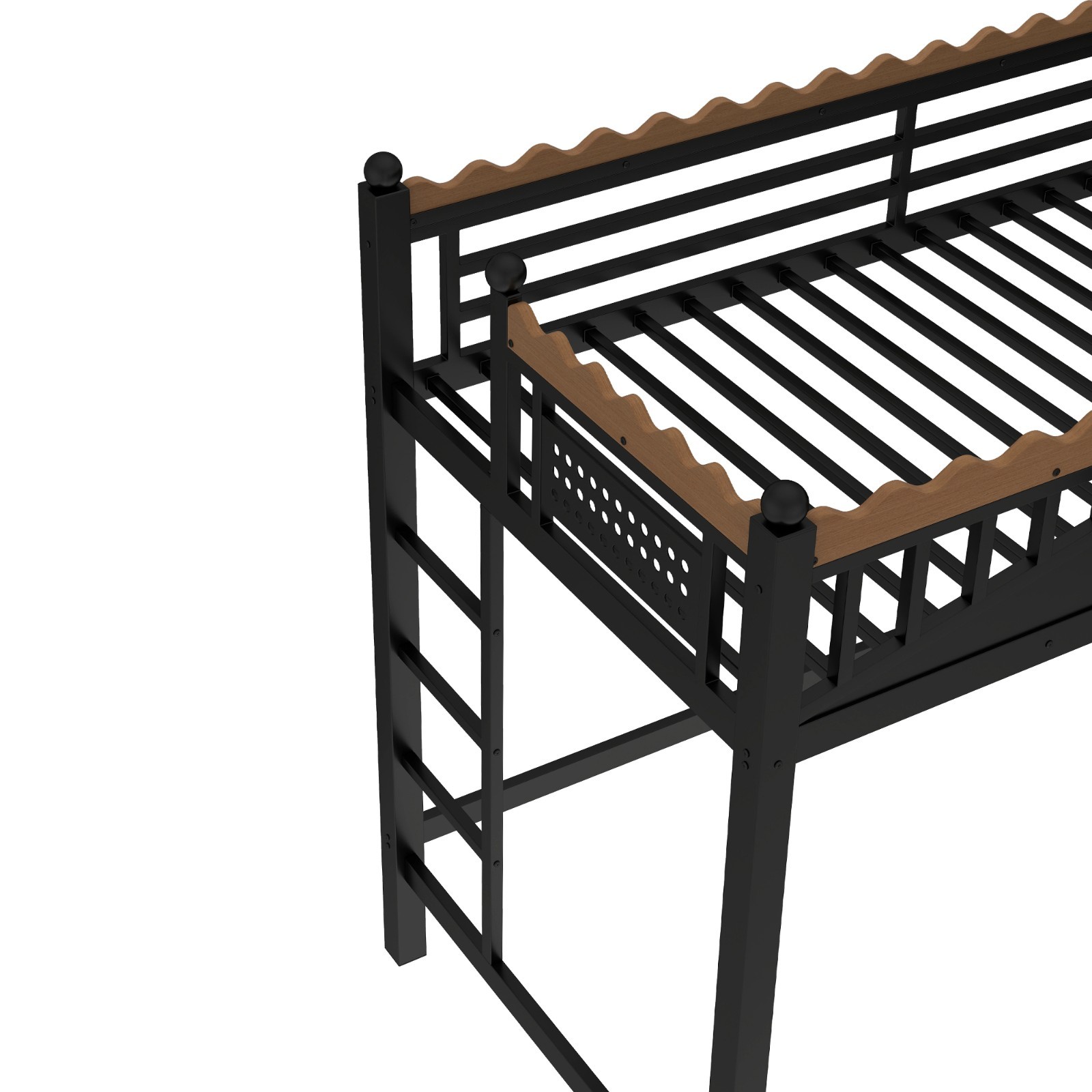 Twin XL Size Metal Loft Bed with Ladders, Storage Shelves and Bookshelf Black