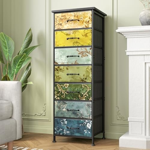 Vintage Flower Tall Dresser – 7 Drawers for Smart Storage Solutions in Any Space