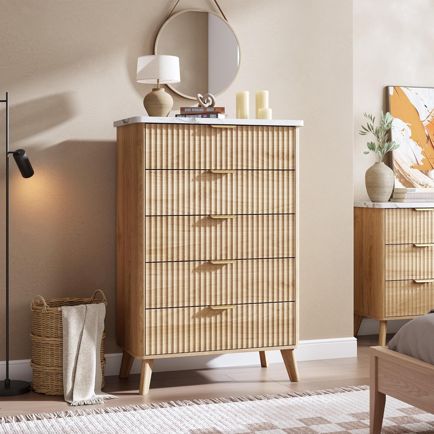 47.2″ Tall Fluted Dresser for Bedroom with 5 Drawers, Modern Chest of Drawers