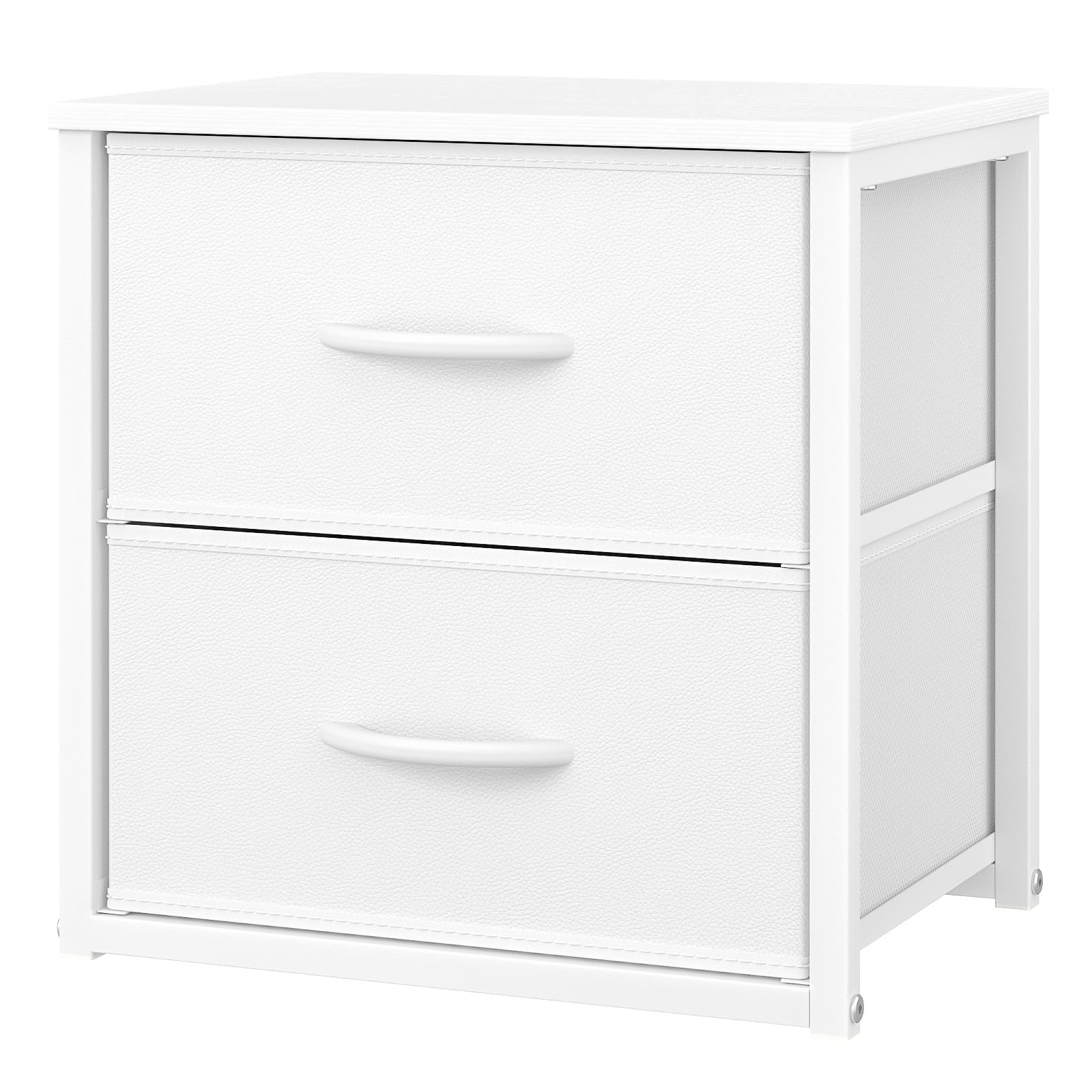 Stackable Storage Drawers, White Closet Organizer with Wooden Top & Metal Fra…
