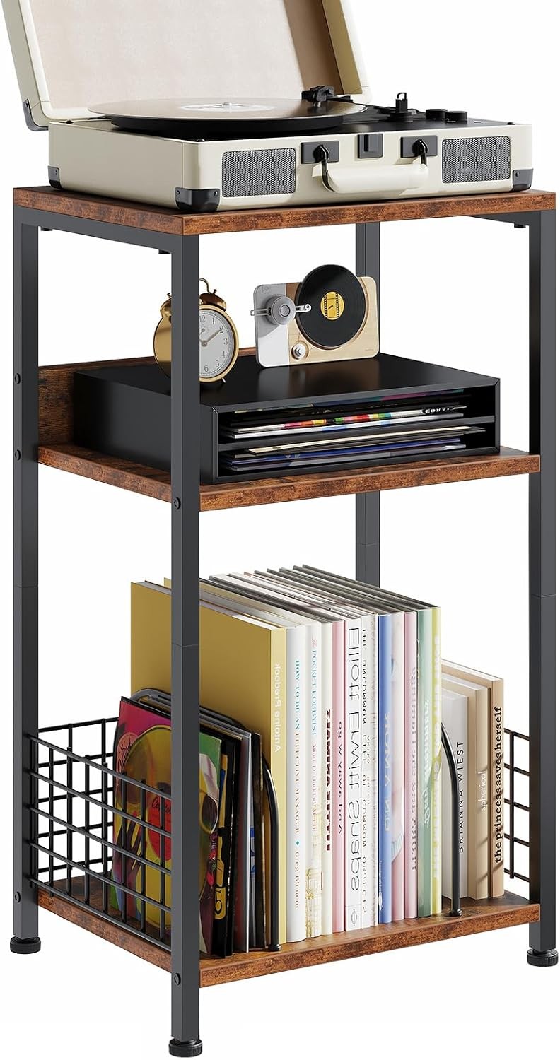 3 Tier Record Player Stand,Record Storage Table Up to 100 Albums Display Shelf