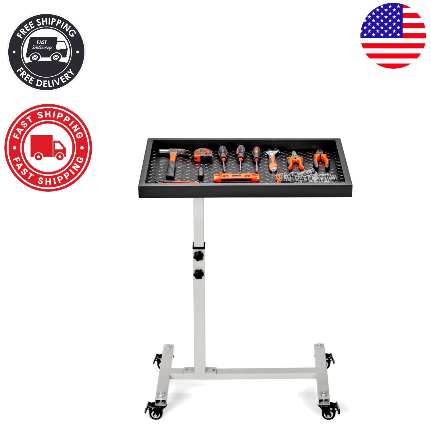 Ergonomic Rolling Tool Tray Table – 220LBS Capacity Adjustable Height Workbench
