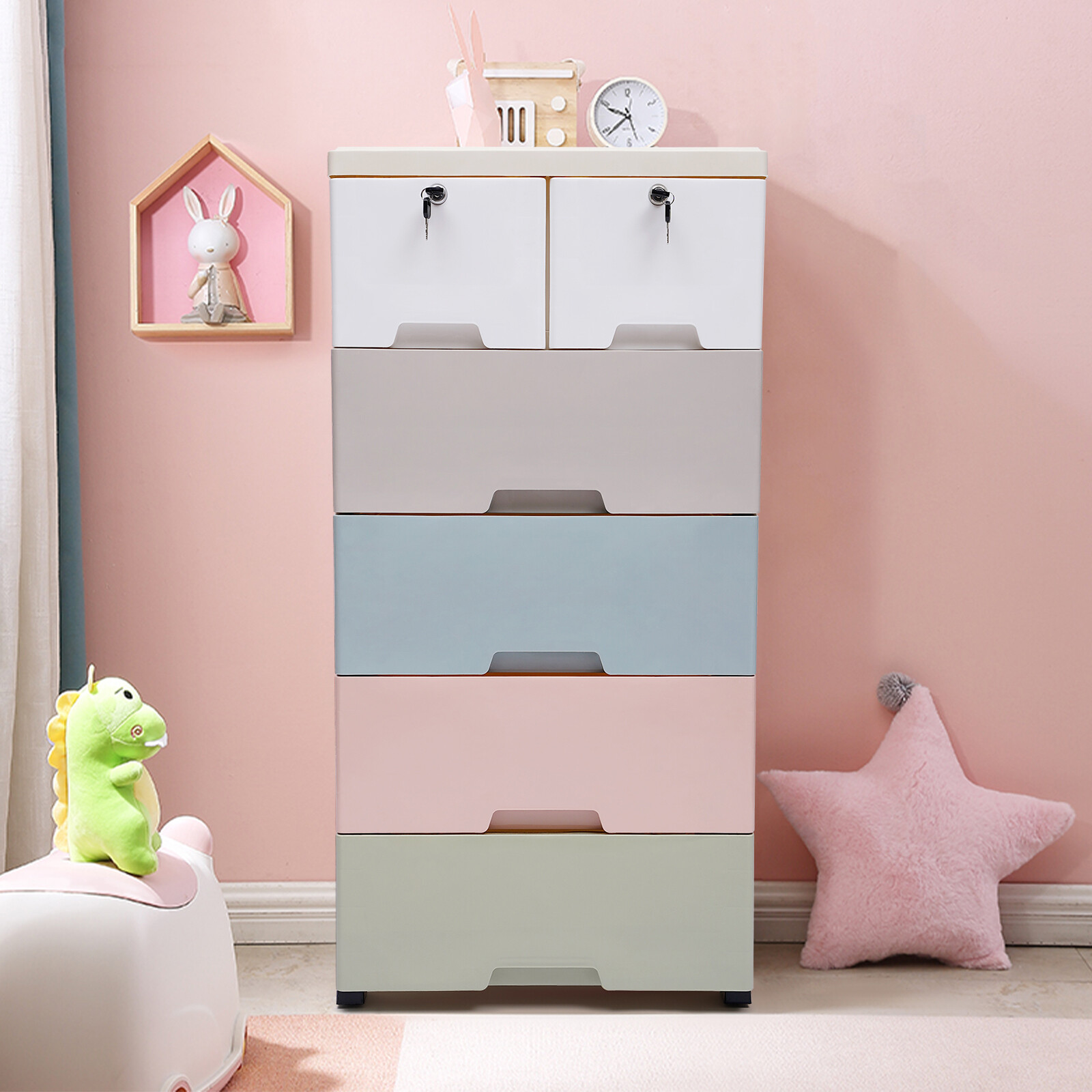 5-Tier Plastic 5 Drawers Dresser Storage Cabinet Bedroom Chest Closet Organizer