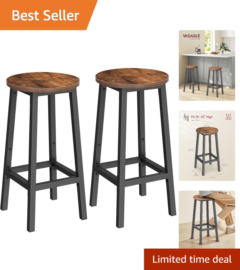 Space-Saving Round Bar Stools Set of 2 – 25.2 Inch Tall, Industrial Design