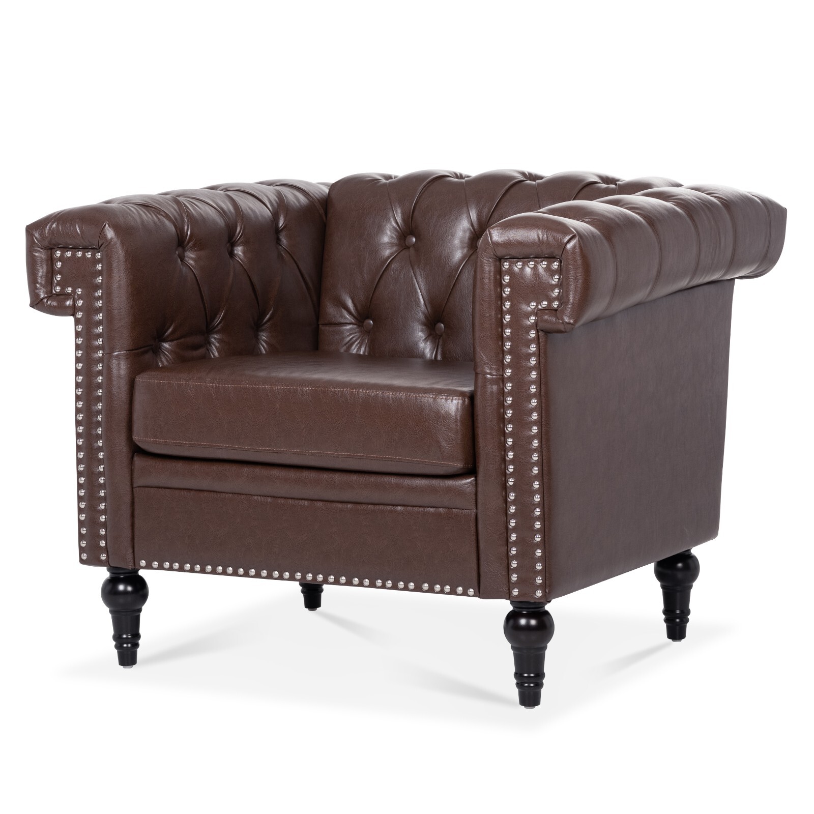 Faux Leather Sofa Tufted Single Couch Armchair with Removable Cushion Square Arm