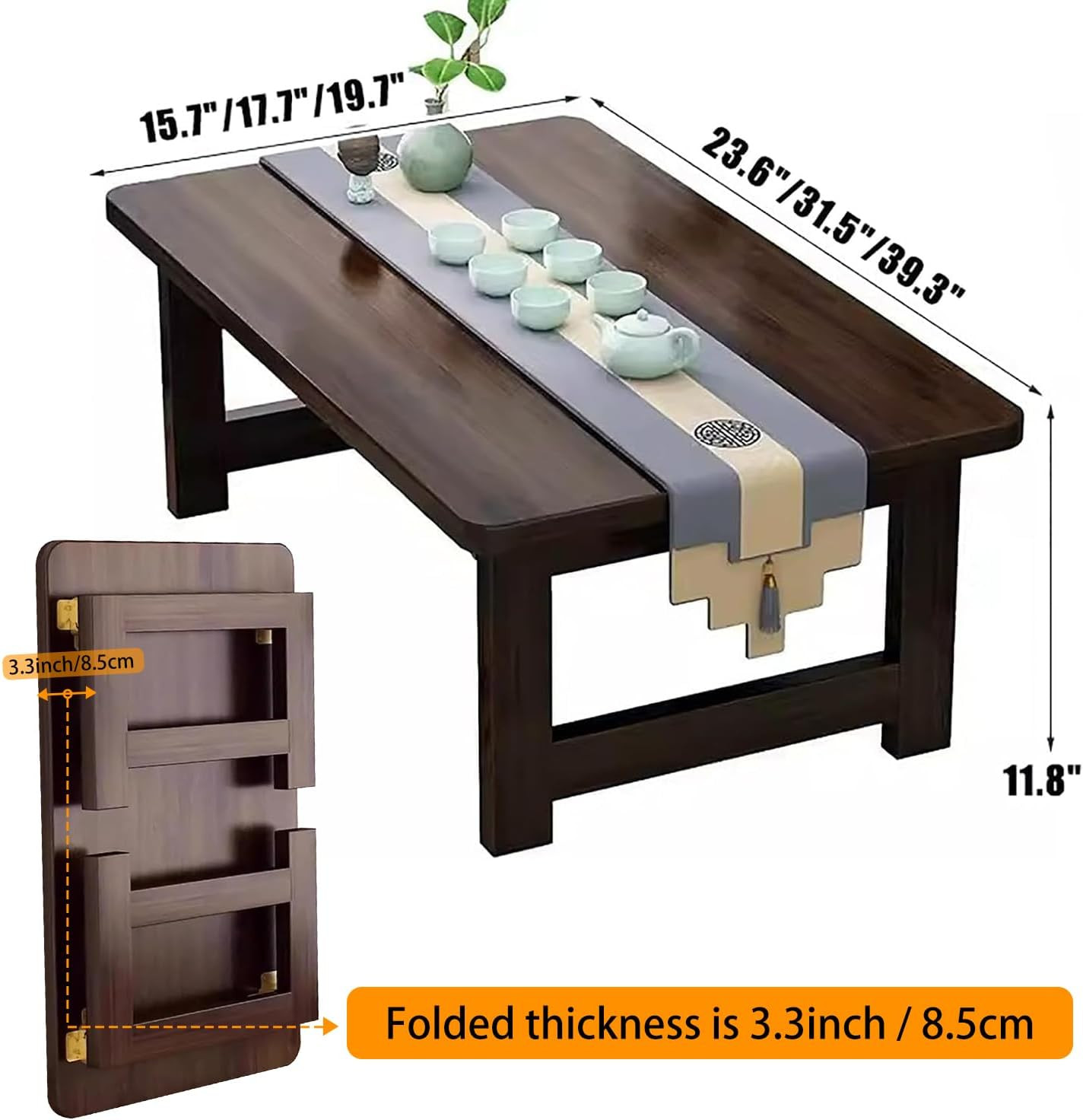 Japanese Low Floor Folding Coffee Table for Dining & Living Room, 39.4″ x 19.7