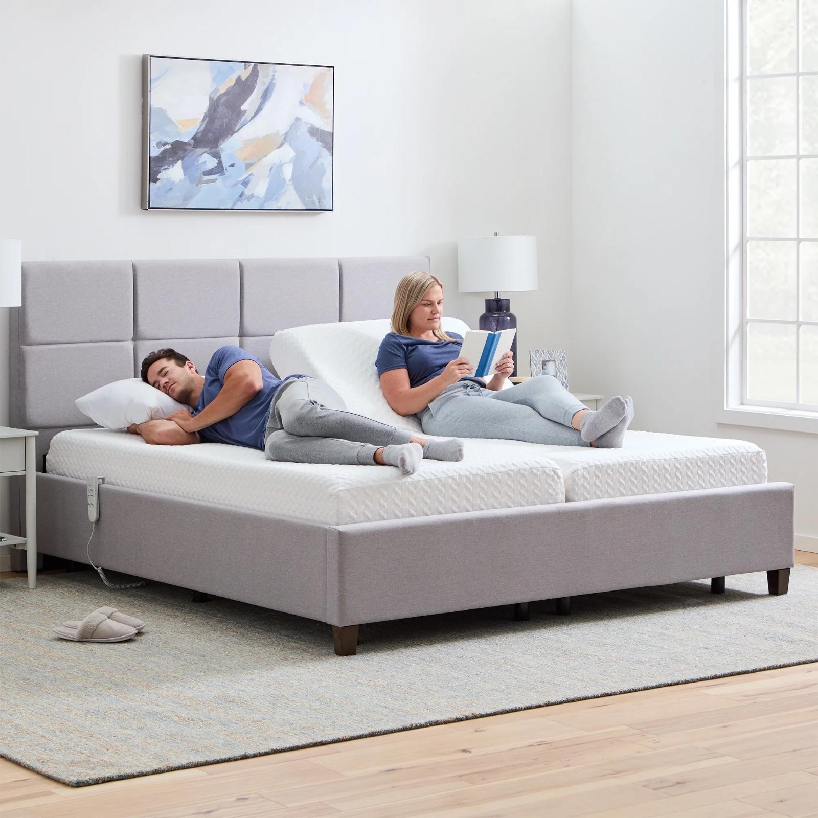 KING SIZE Lucid Basic Electric Adjustable Bed Base 2 Wired Remotes Steel Frame