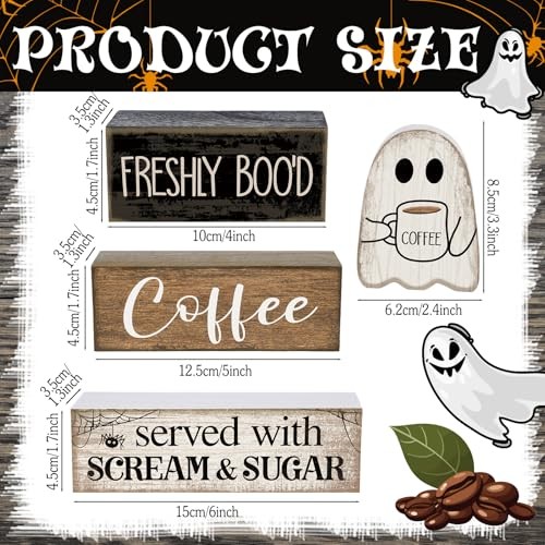 Lineshading 4 Pcs Halloween Table Decor Coffee Ghost Wooden Sign Halloween